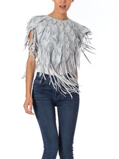 MORPHEW COLLECTION Dove Grey Suede Feather Leather Cape