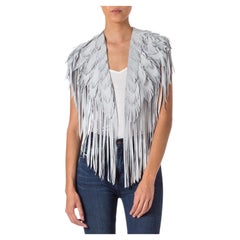 MORPHEW COLLECTION Dove Grey Suede Feather Leather Cape