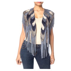 MORPHEW COLLECTION Blue Jay indigo Suede Fringe Feather Leather Cape