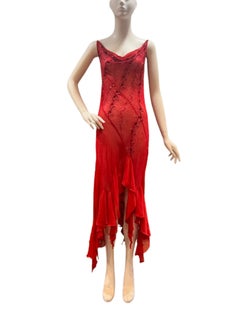 Morphew Collection Red Beaded Silk Chiffon Upcycled Dress