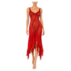 Morphew Collection Red Beaded Silk Chiffon Upcycled Dress