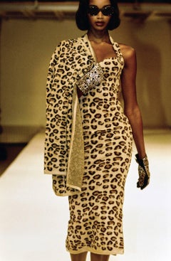 AZZEDINE ALAIA Wool Blend Knit Iconic 1991 Leopard Collection Dress