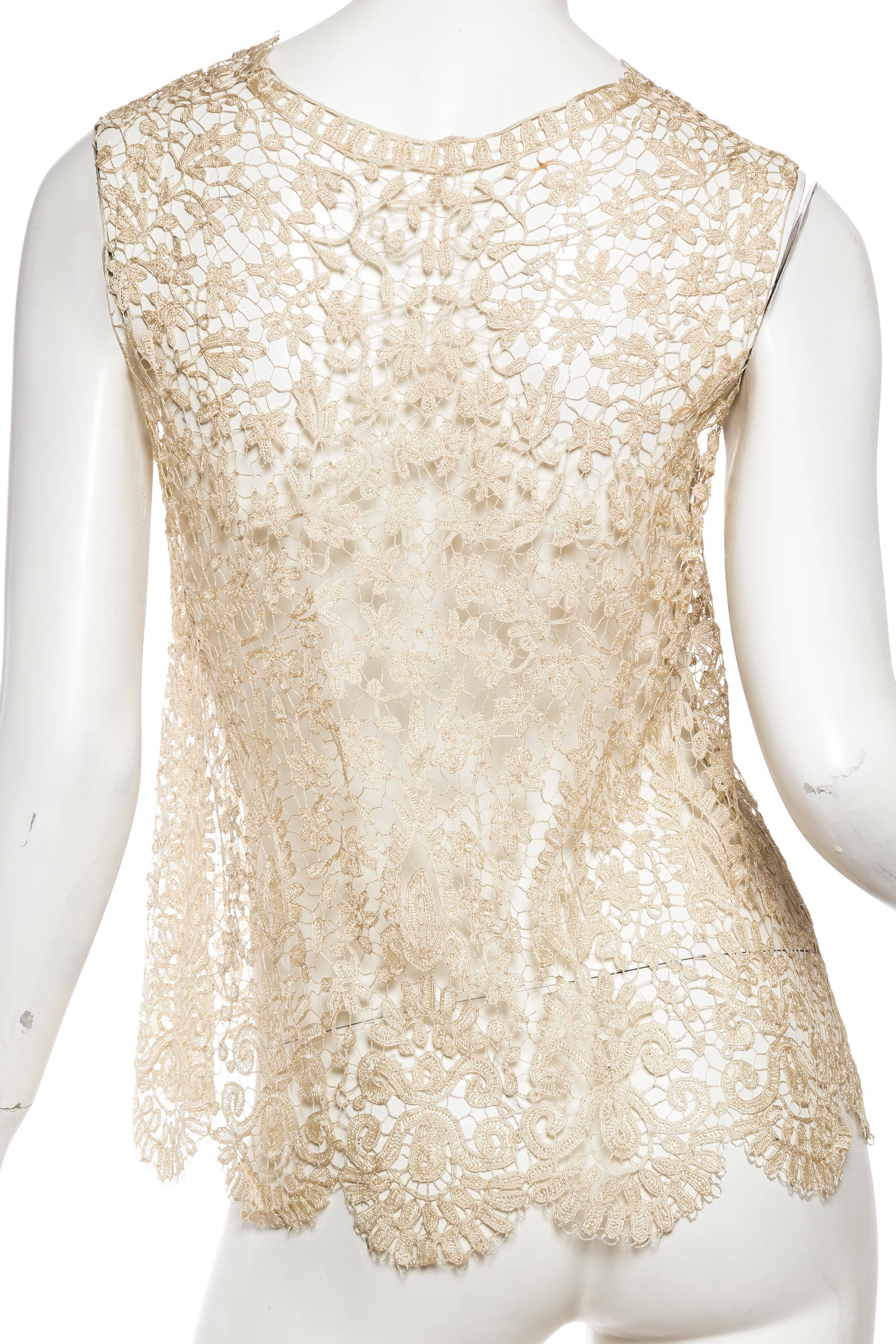 1920S Cream Silk Lace Handmade Vest In Excellent Condition In New York, NY