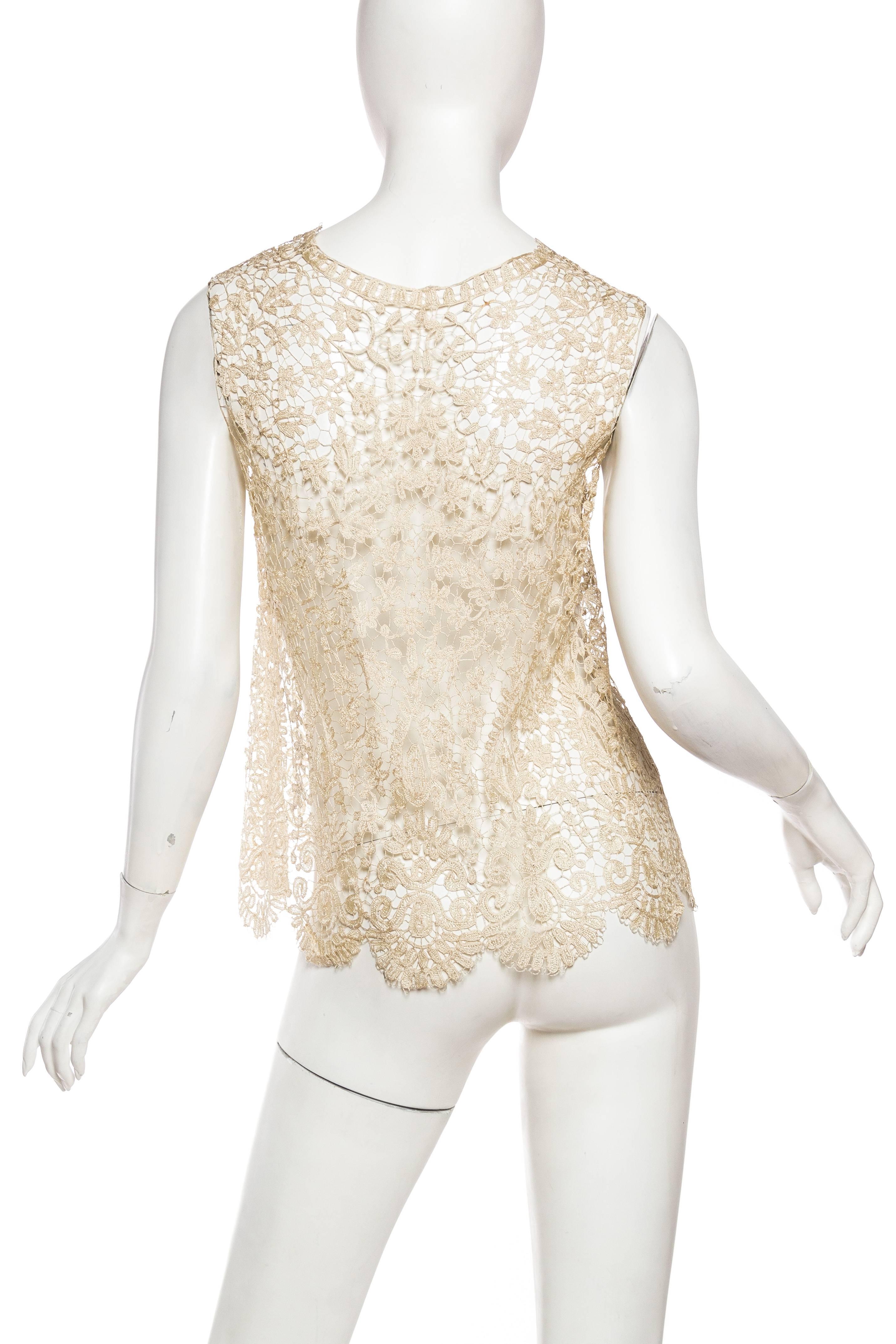 Beige 1920S Cream Silk Lace Handmade Vest