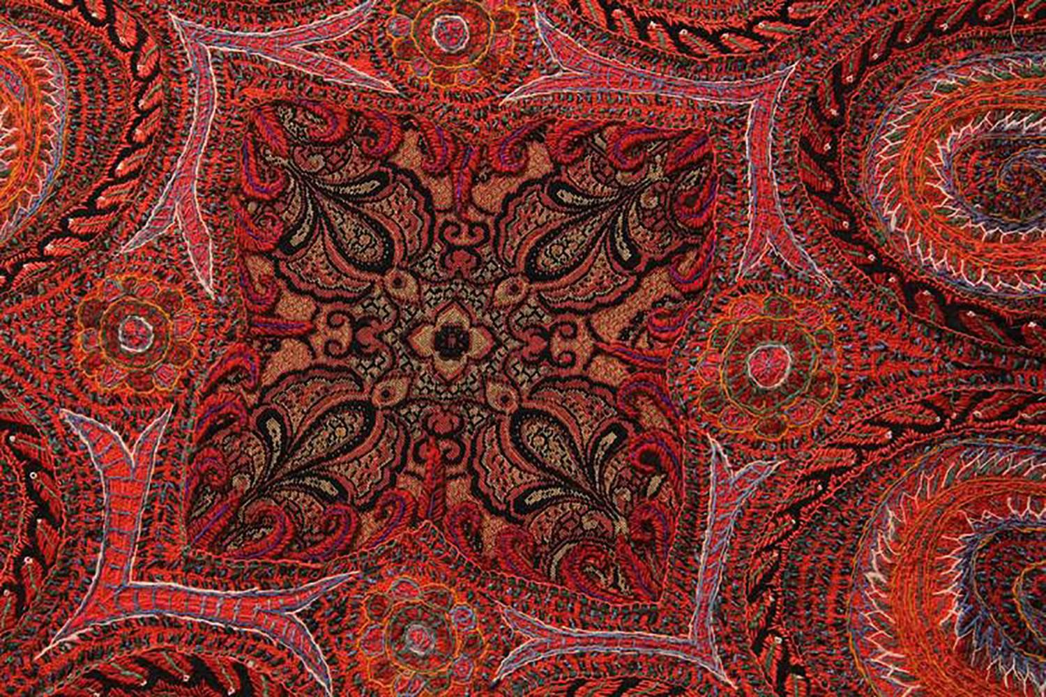 Antique Indian Embroidered Paisley Shawl Blanket In Good Condition In New York, NY