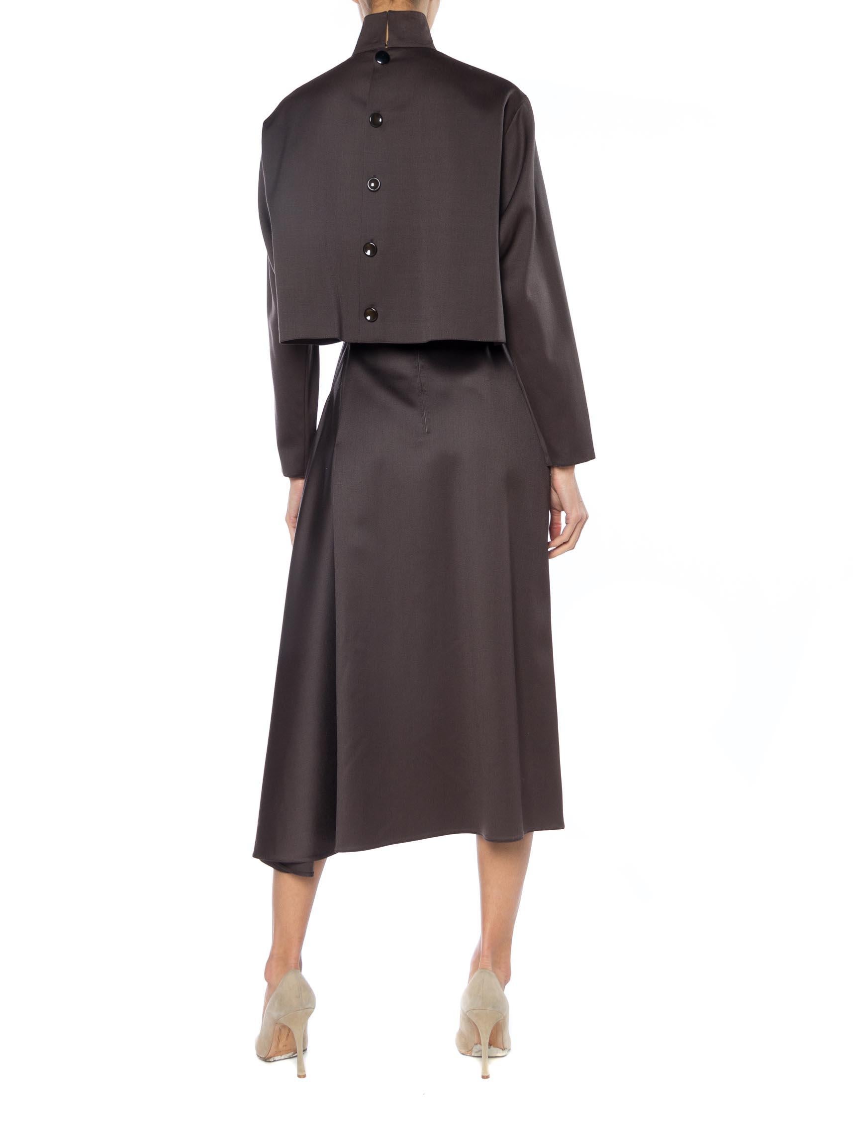 1980S Bernard Perris Chocolate Brown Asymetrical Structure Layered Dress In Excellent Condition In New York, NY