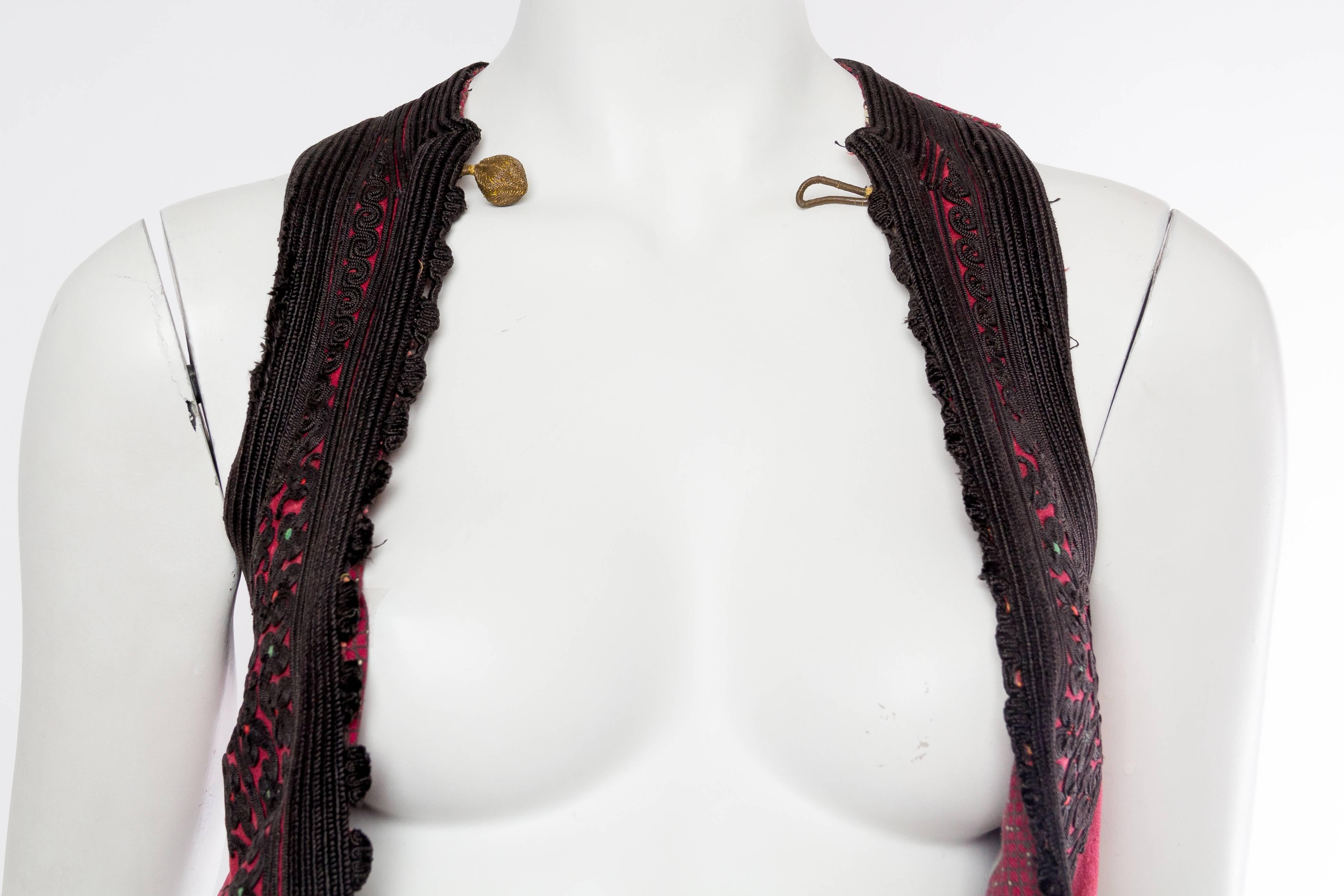 1890S Cotton Victorian Soutache Embroidery Handmade Vest With Paisley Lining 2