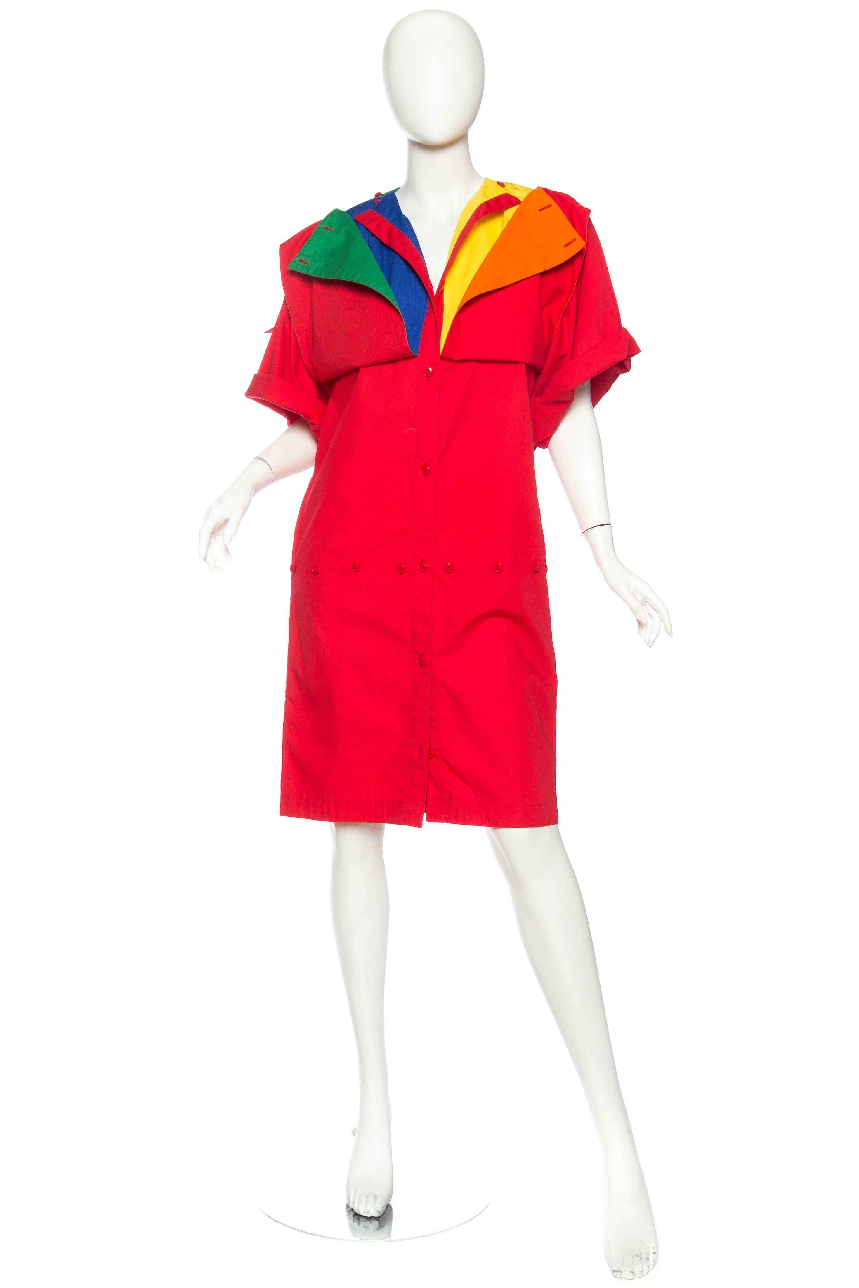 1980S JEAN CHARLES DE CASTELBAJAC Primary  Colorblock Cotton Shirt Dress With Fun Button Panels