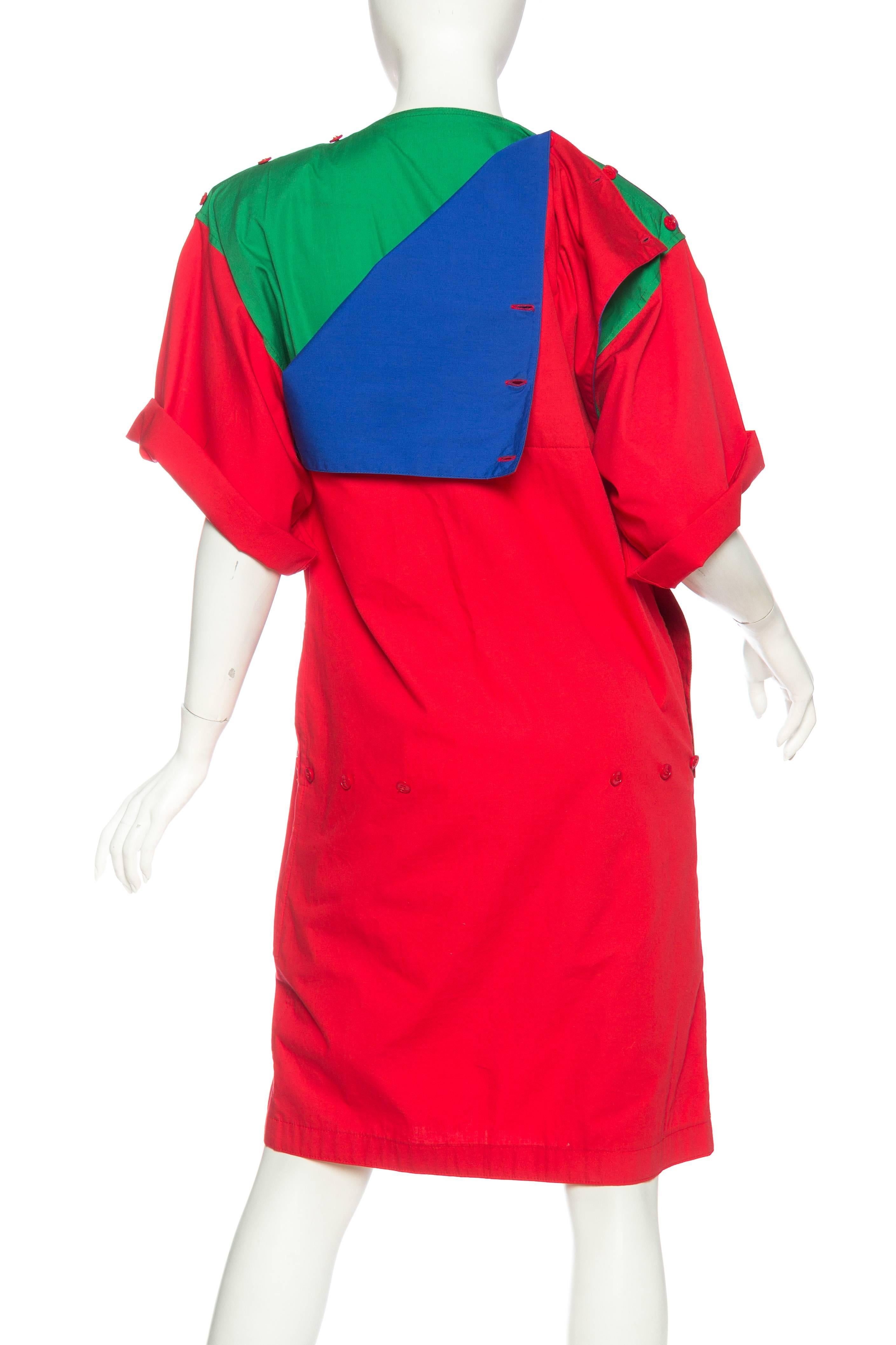 1980S JEAN CHARLES DE CASTELBAJAC Primary  Colorblock Cotton Shirt Dress With F 2