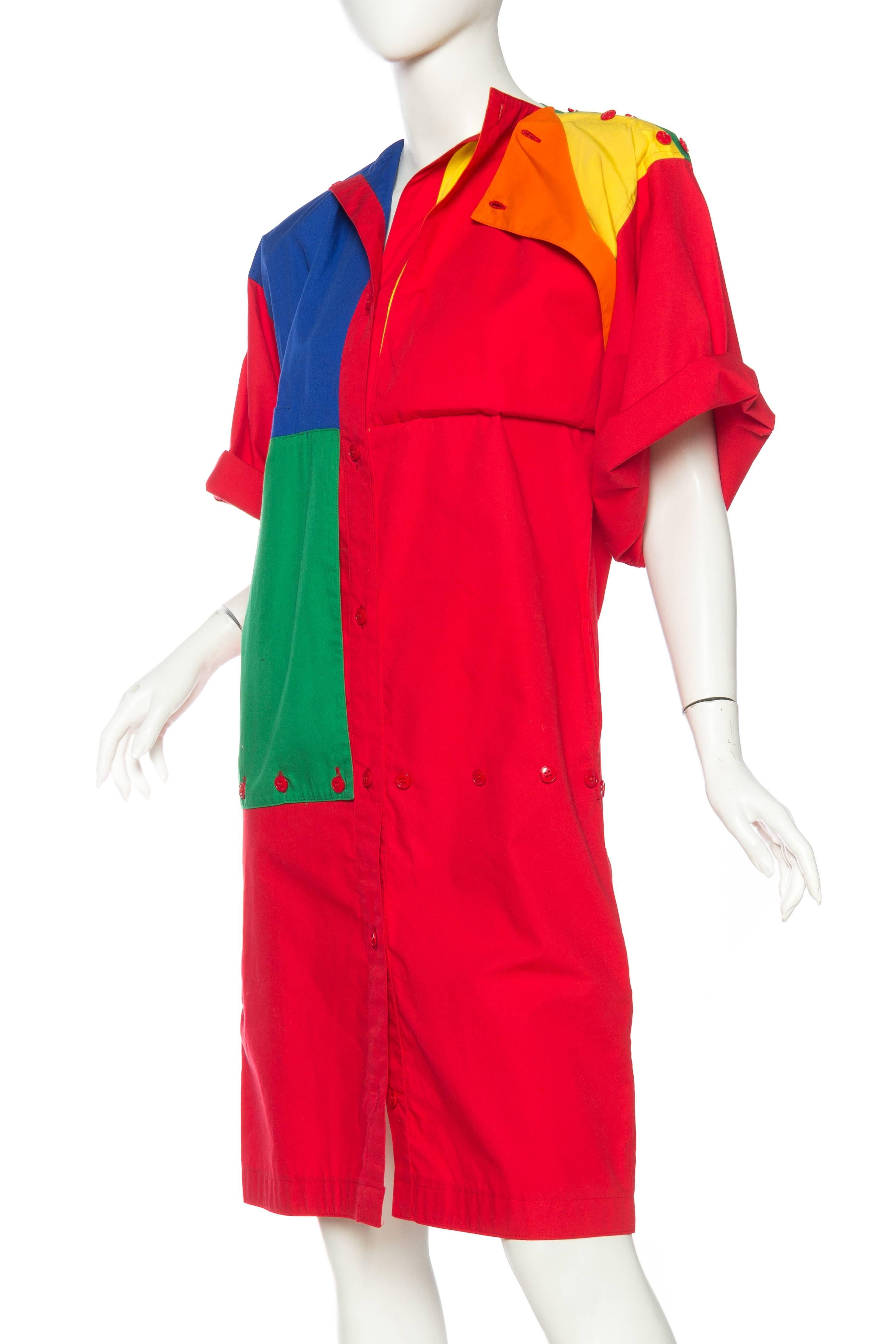 1980S JEAN CHARLES DE CASTELBAJAC Primary  Colorblock Cotton Shirt Dress With F 1