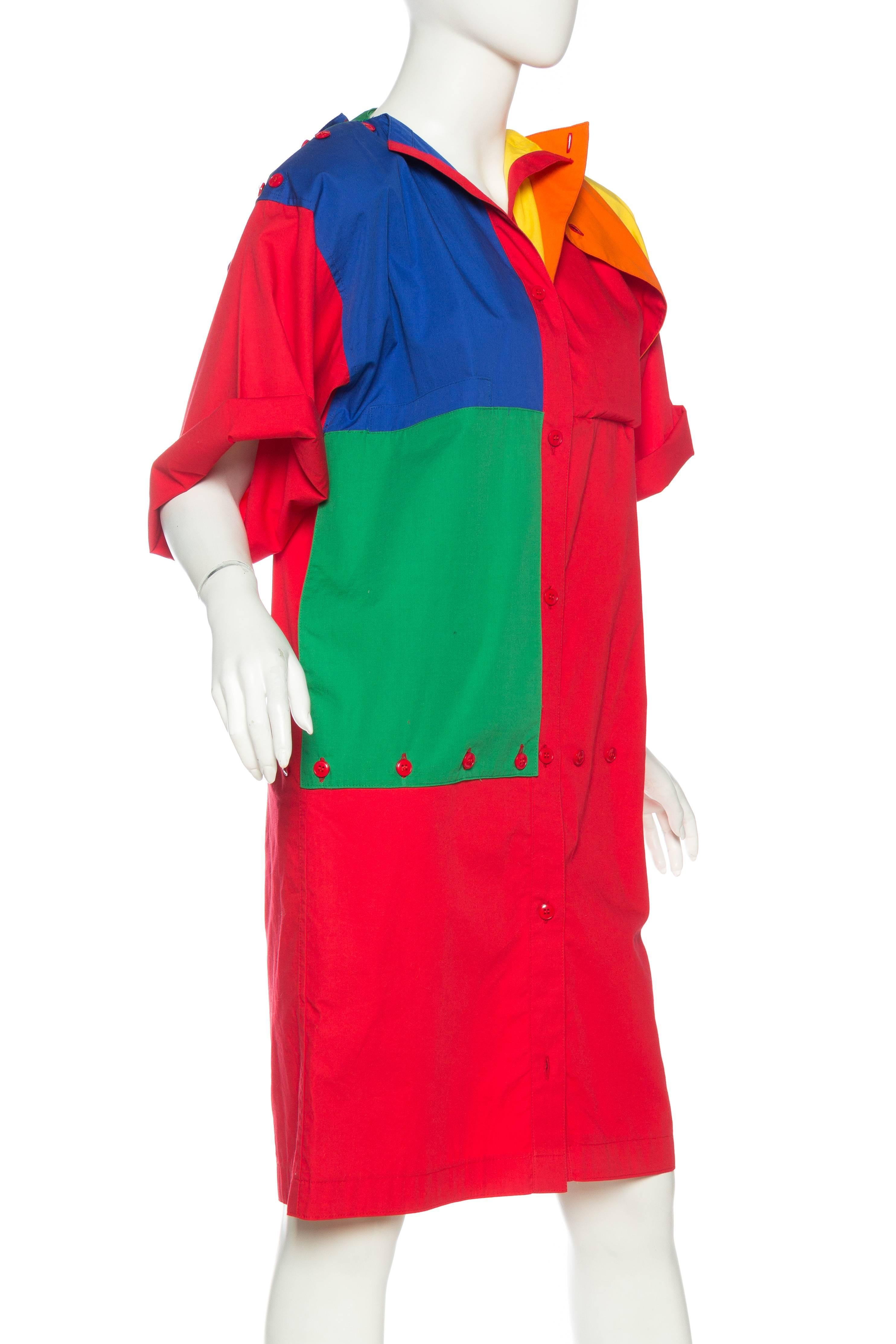 Women's 1980S JEAN CHARLES DE CASTELBAJAC Primary  Colorblock Cotton Shirt Dress With F