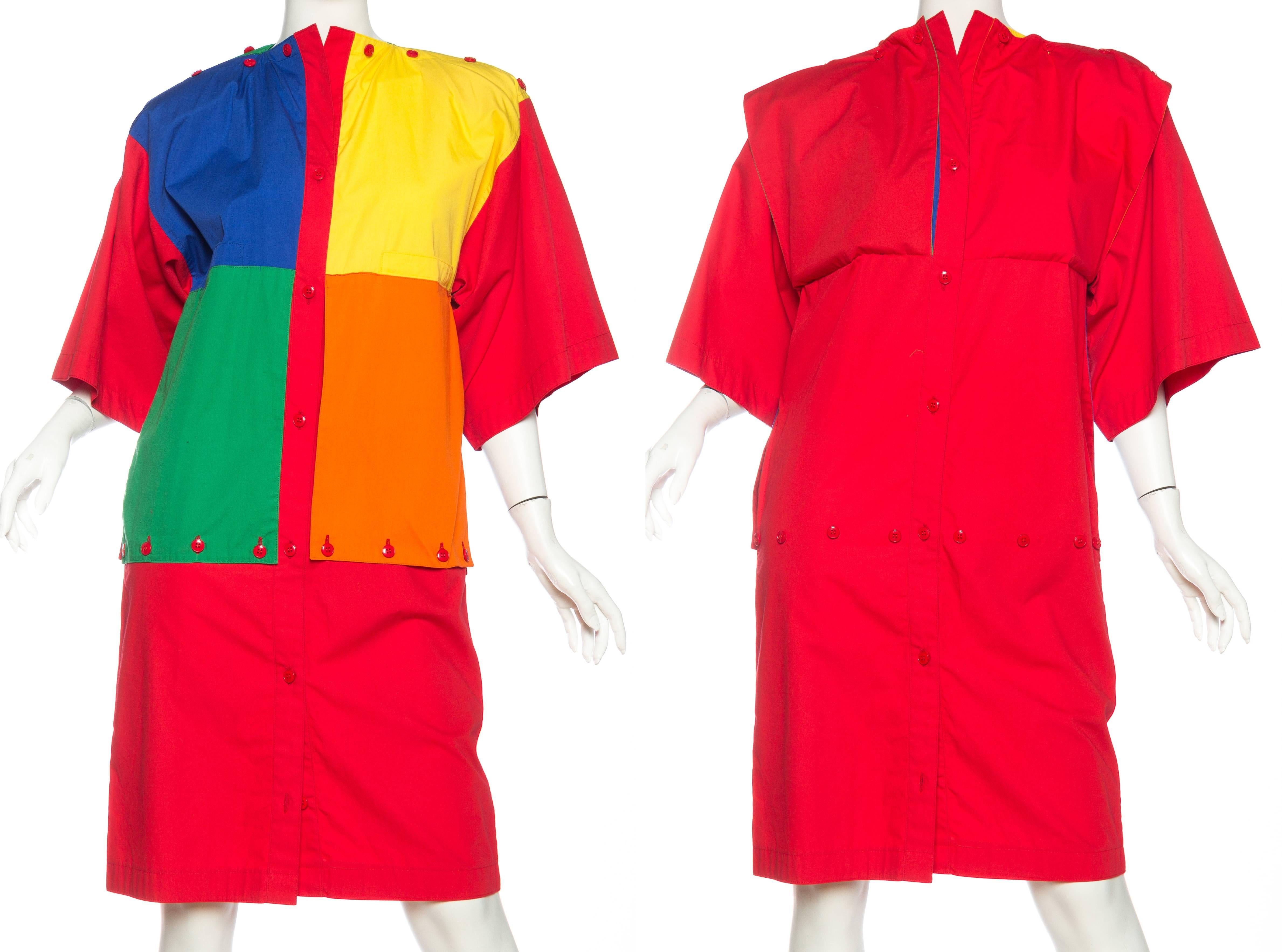 1980S JEAN CHARLES DE CASTELBAJAC Primary  Colorblock Cotton Shirt Dress With F In Excellent Condition In New York, NY