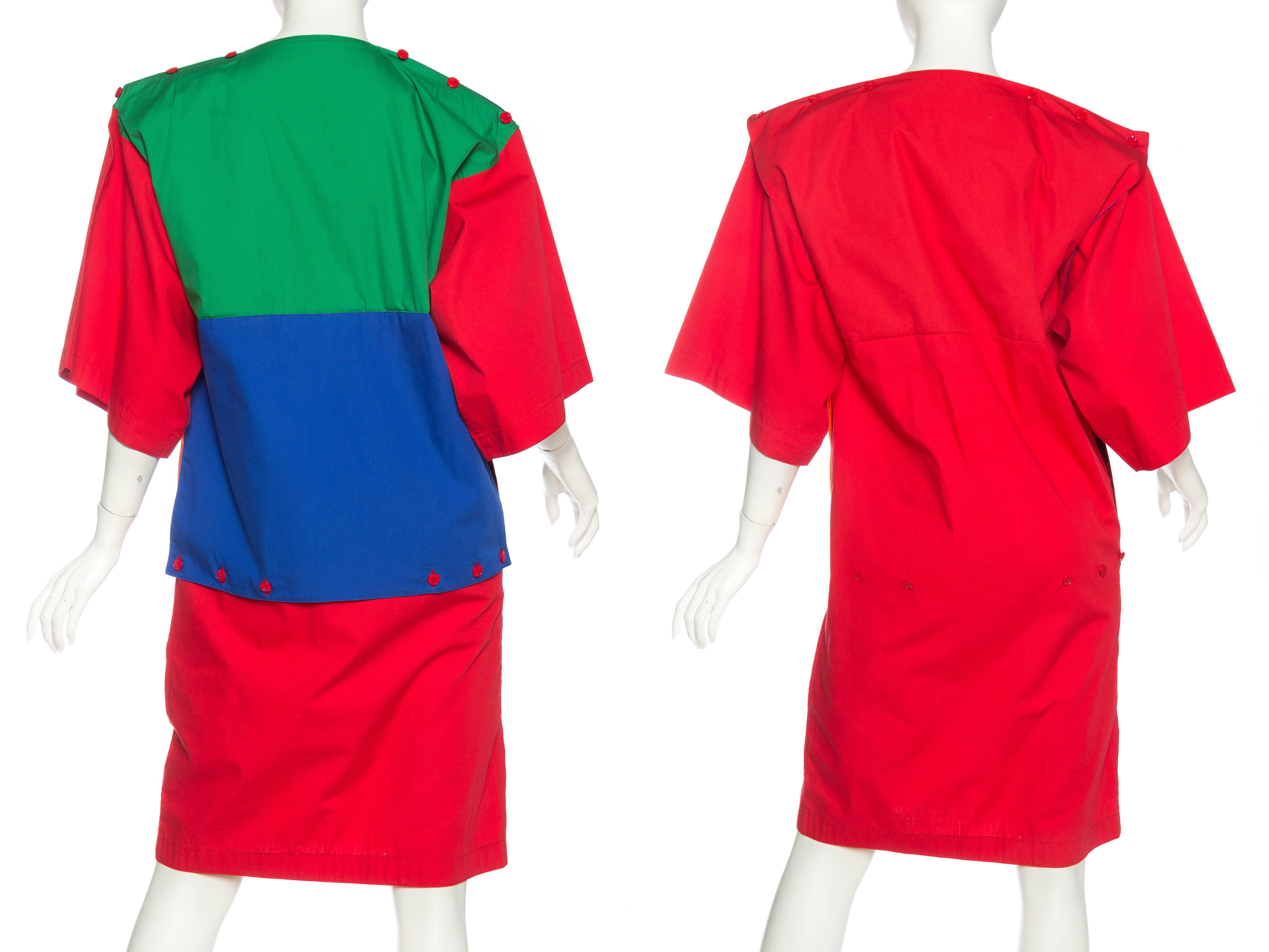 1980S JEAN CHARLES DE CASTELBAJAC Primary  Colorblock Cotton Shirt Dress With F 3