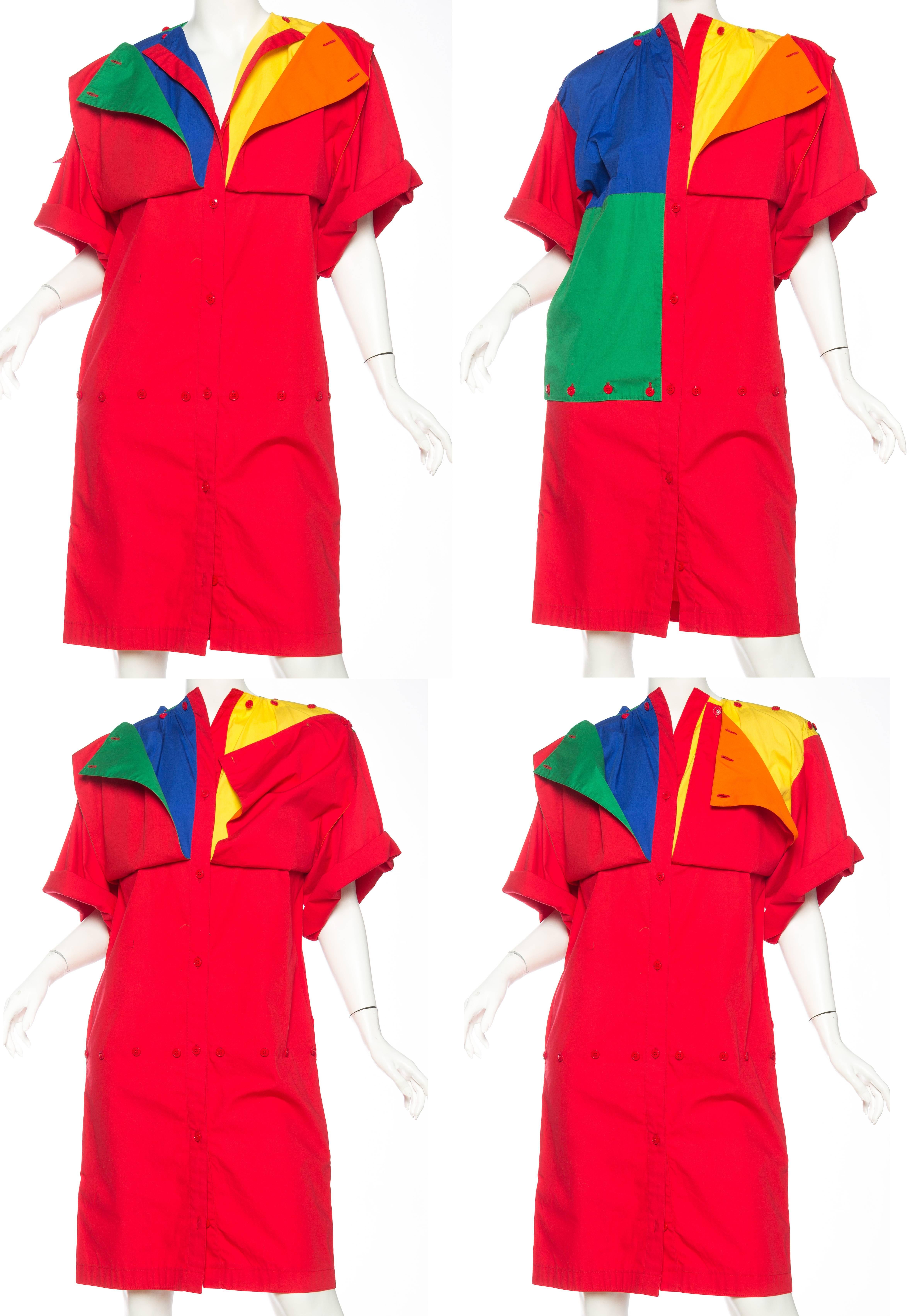 Red 1980S JEAN CHARLES DE CASTELBAJAC Primary  Colorblock Cotton Shirt Dress With F
