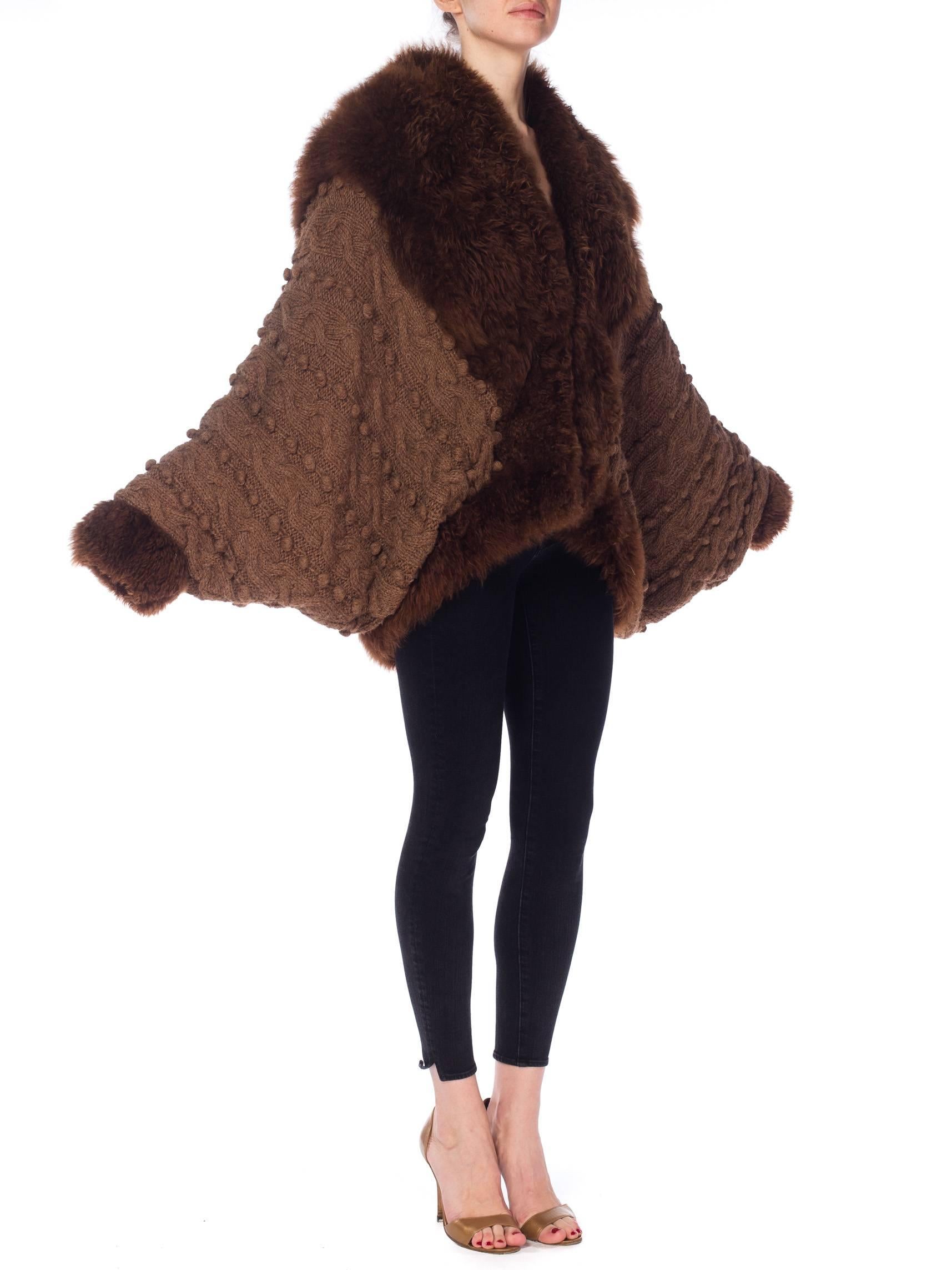 1980S Brown Fox Fur And Dolman Sleeve Sweater Coat In Excellent Condition In New York, NY