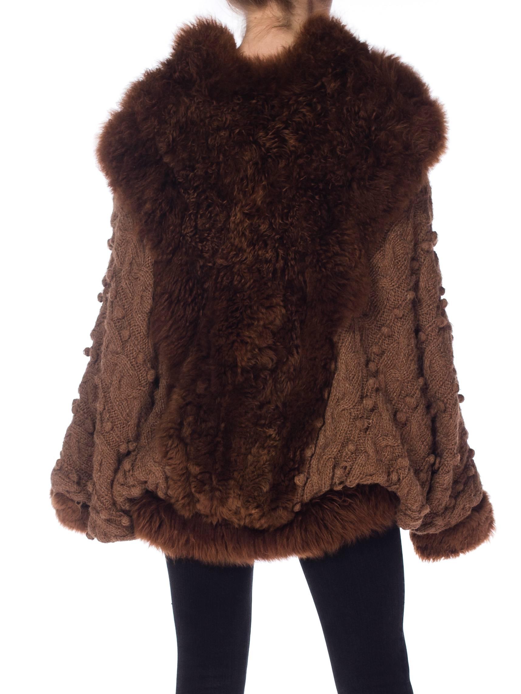 1980S Brown Fox Fur And Dolman Sleeve Sweater Coat 2