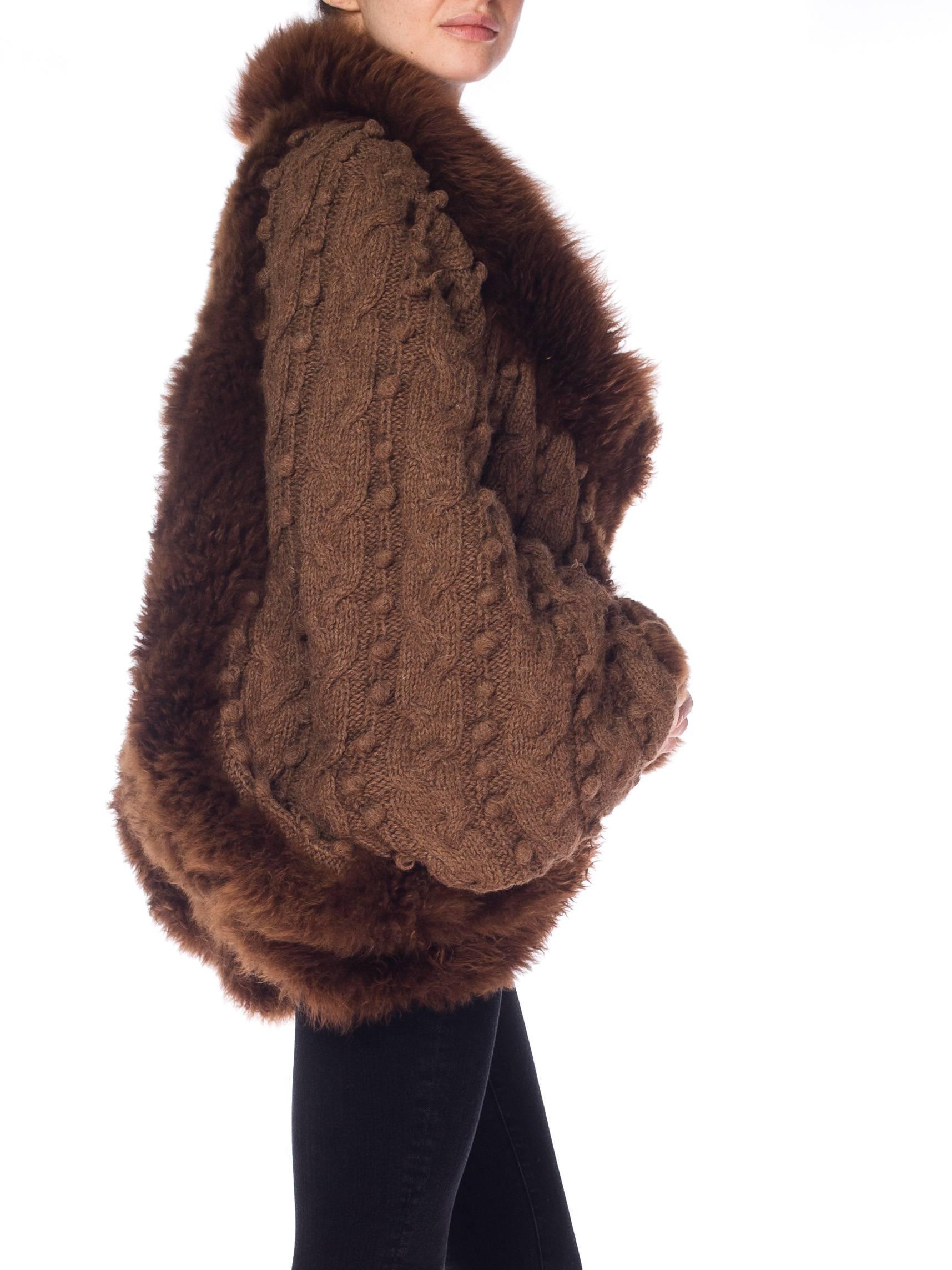 1980S Brown Fox Fur And Dolman Sleeve Sweater Coat 4