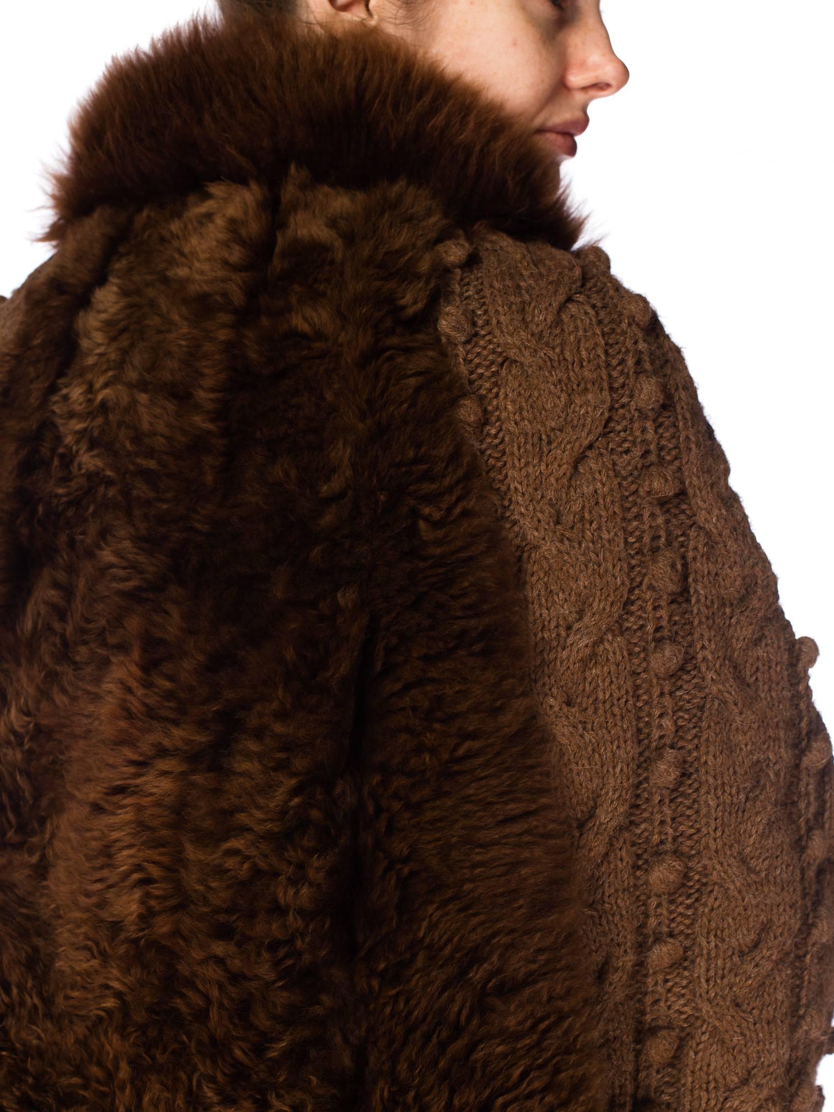 1980S Brown Fox Fur And Dolman Sleeve Sweater Coat 6