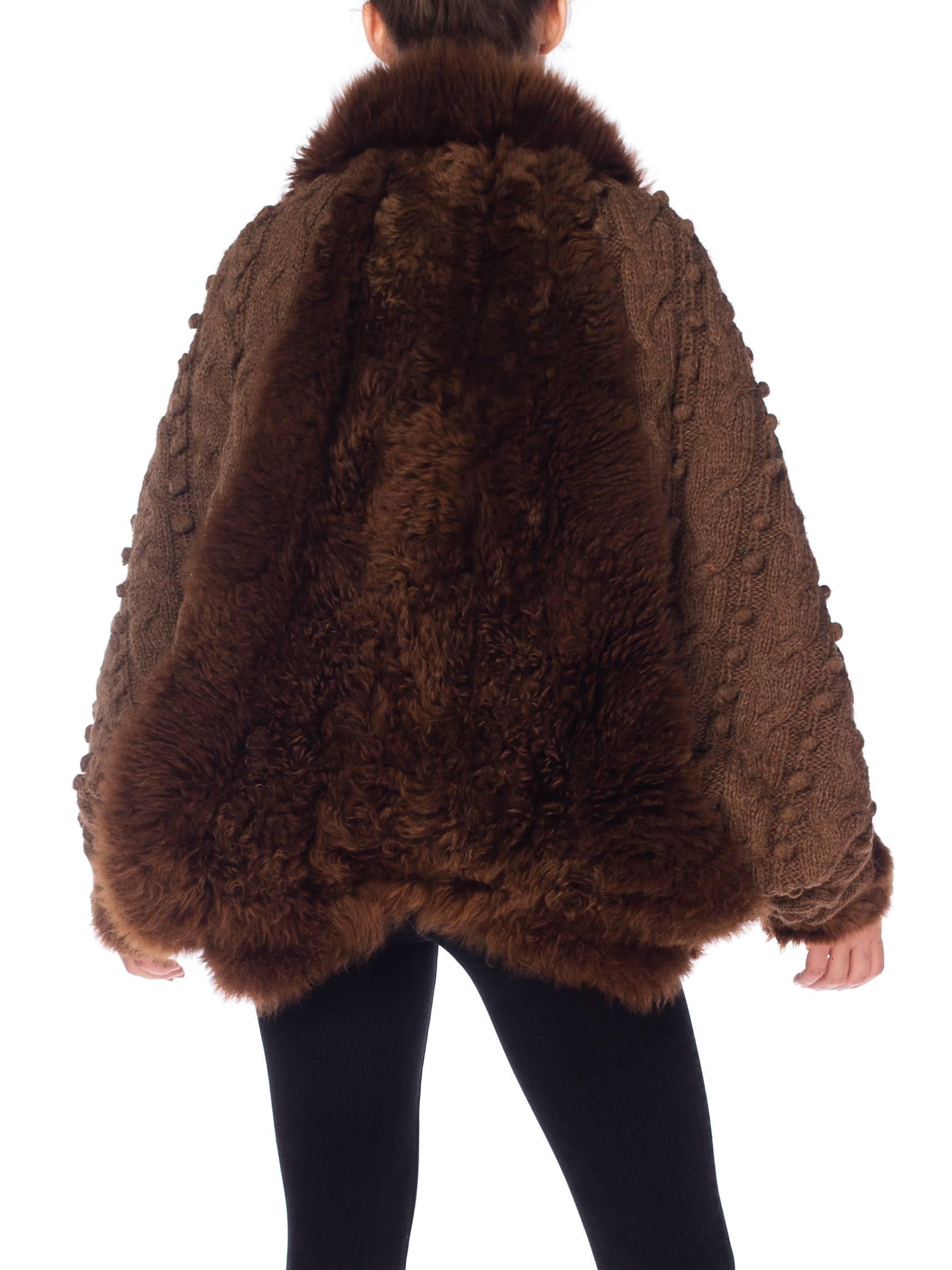 1980S Brown Fox Fur And Dolman Sleeve Sweater Coat 5