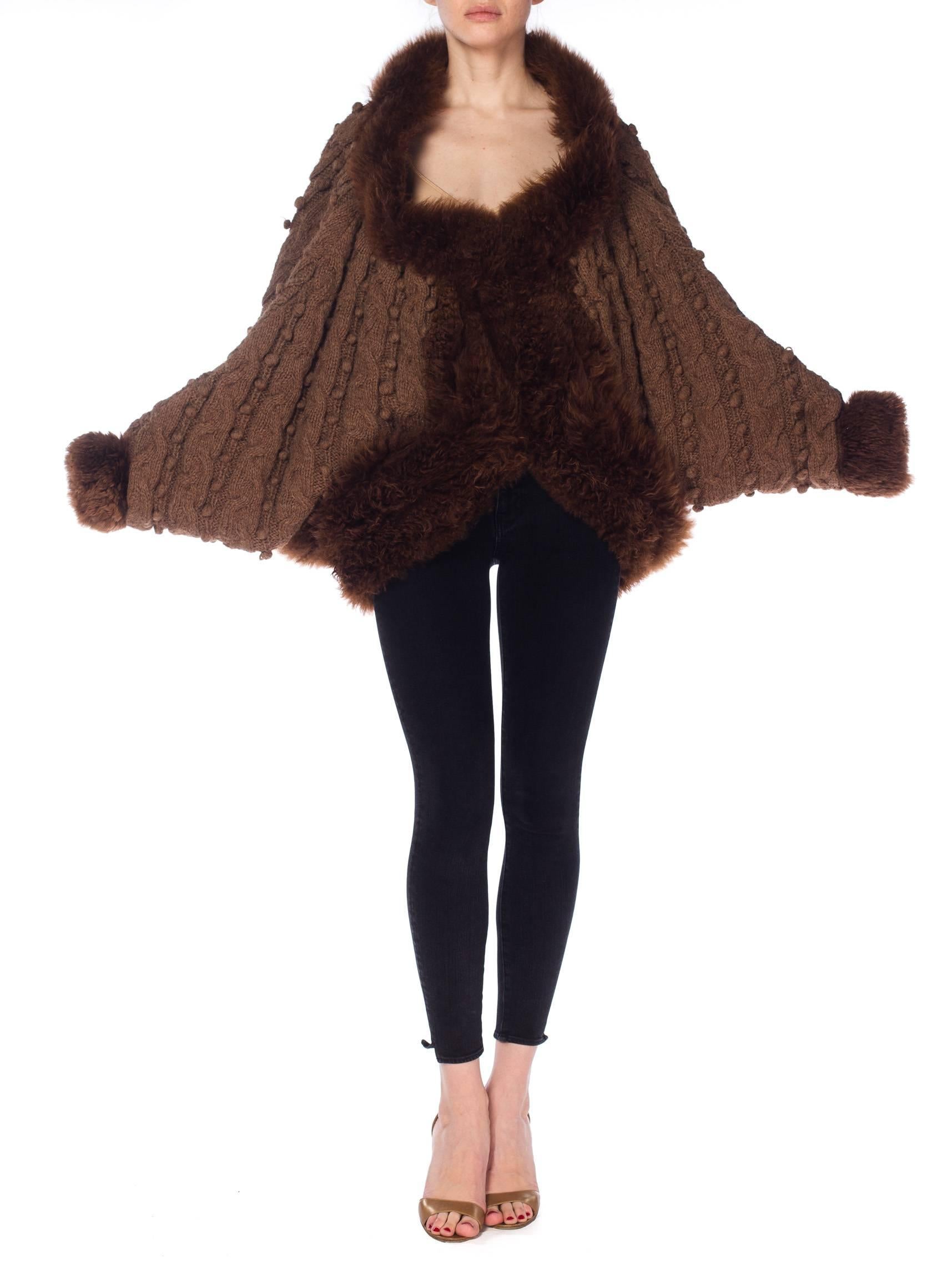 1980S Brown Fox Fur And Dolman Sleeve Sweater Coat 3