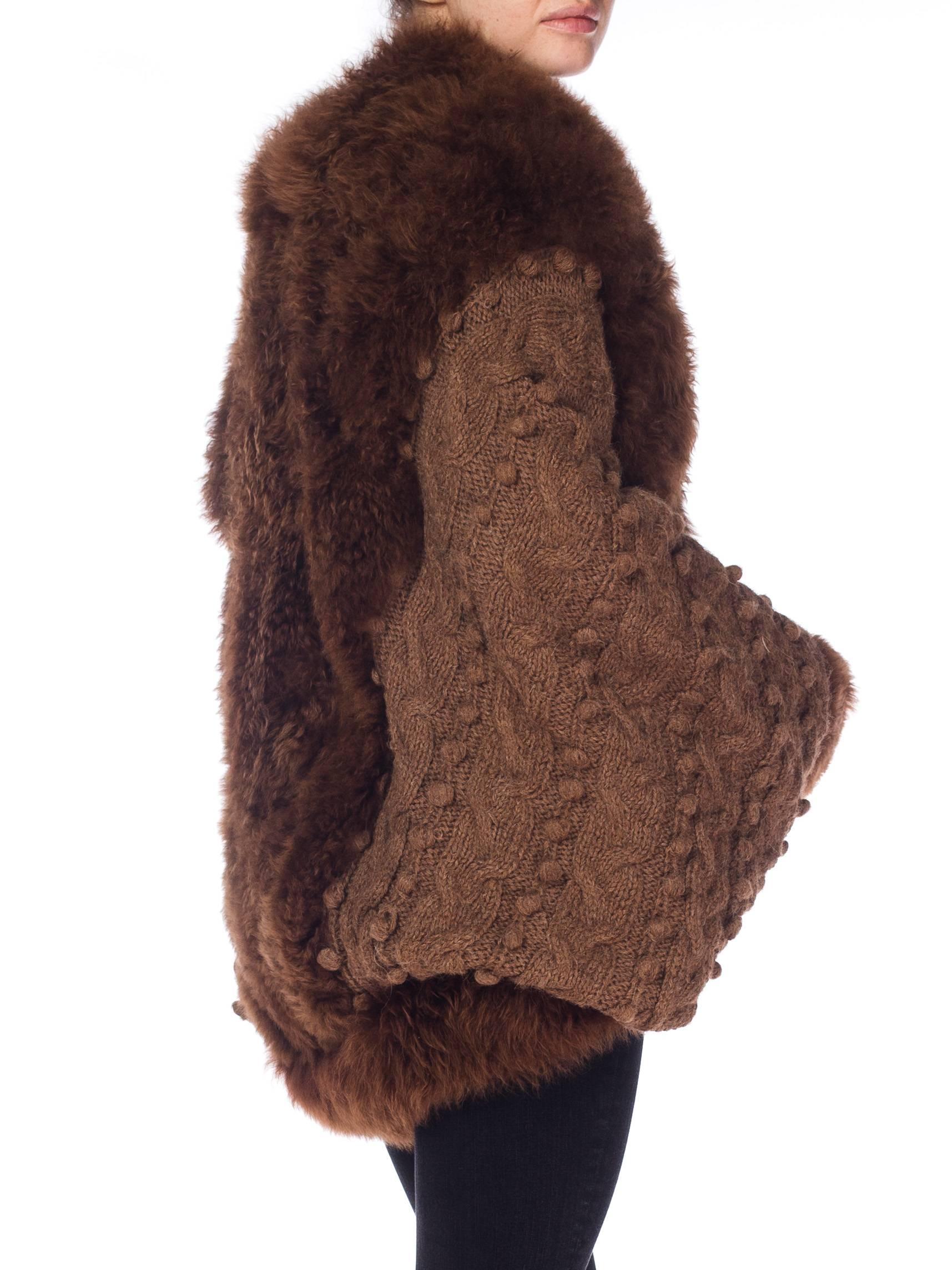 1980S Brown Fox Fur And Dolman Sleeve Sweater Coat 1