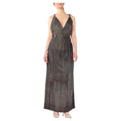 MORPHEW ATELIER Black & Gold Antique Patina Silk Lamé Gown With Low Back And C