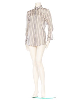 1990S GUCCI Men's 70S Style Sheer Diagonal Striped Shirt