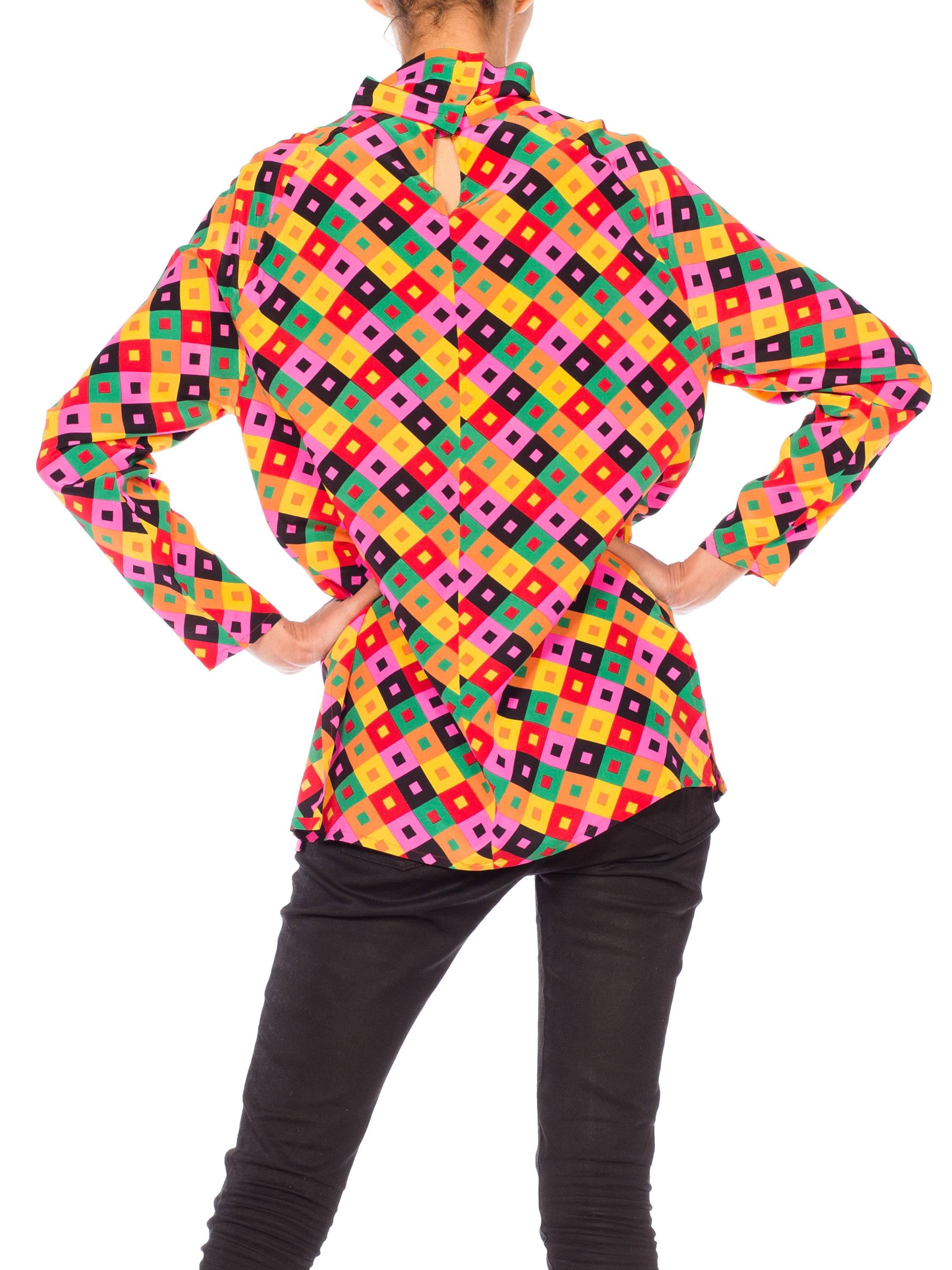 1980s Guy Laroche Psychedelic Silk Turtle Neck Blouse  1