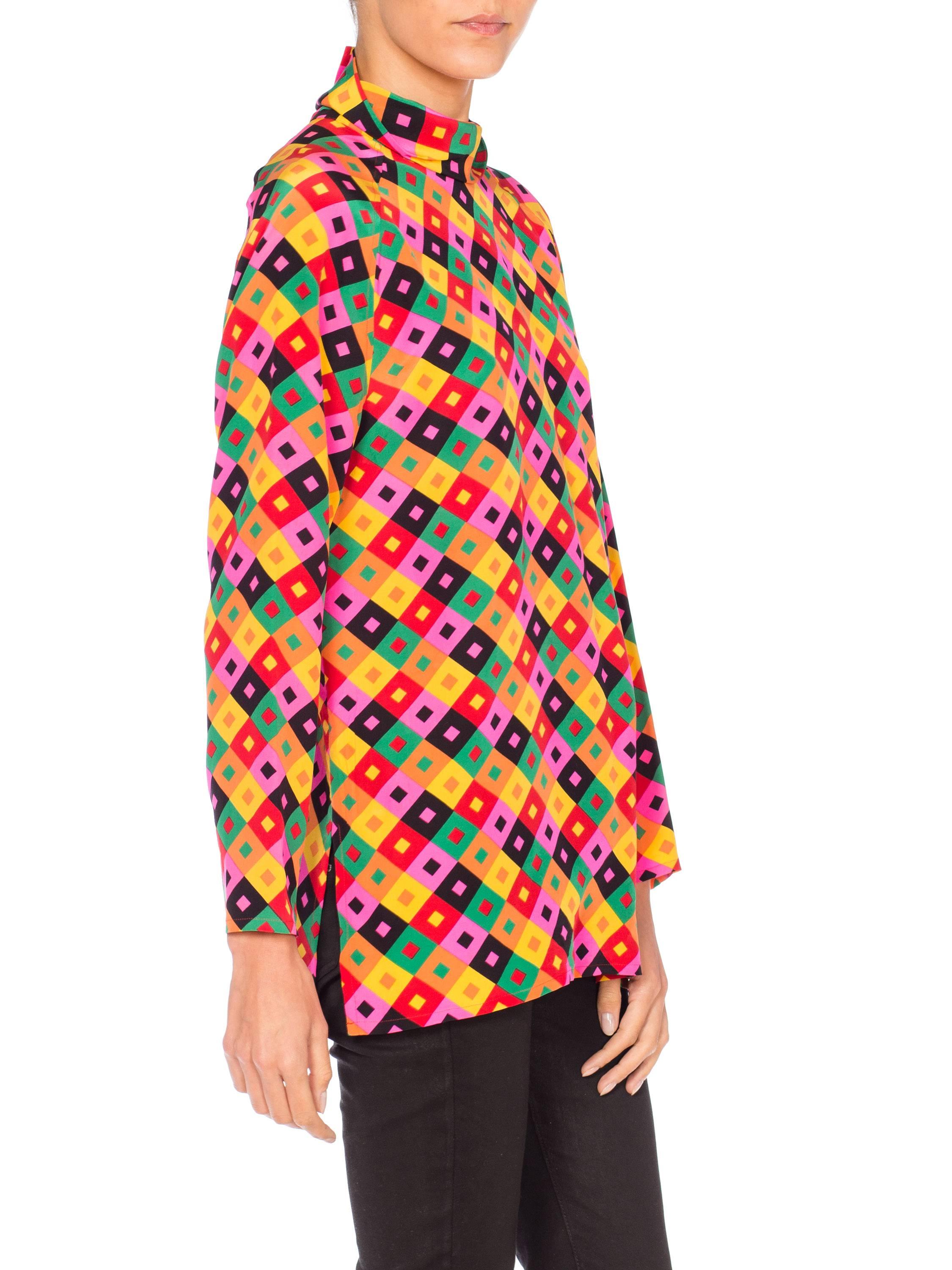 1980s Guy Laroche Psychedelic Silk Turtle Neck Blouse  6