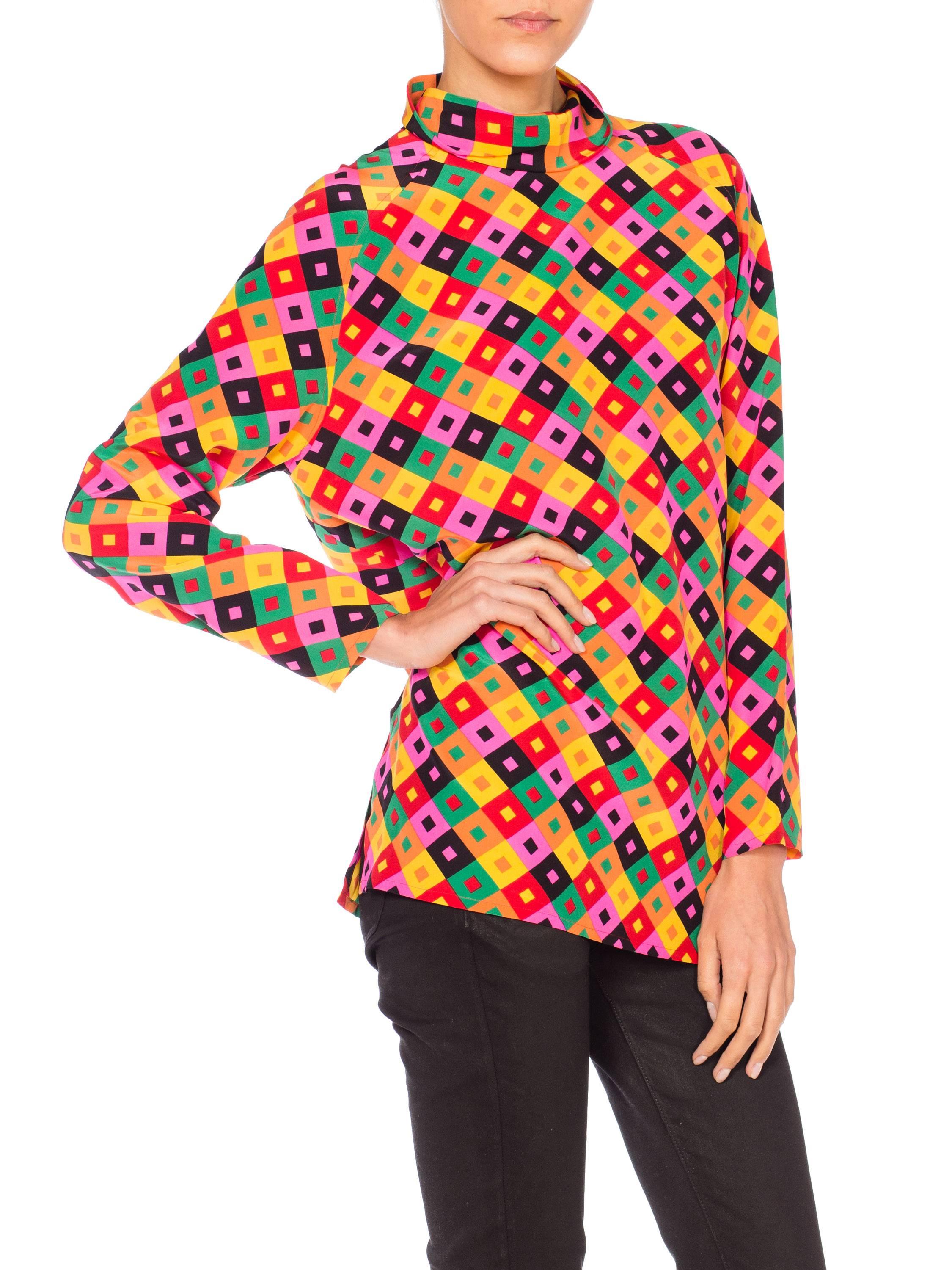 1980s Guy Laroche Psychedelic Silk Turtle Neck Blouse  7