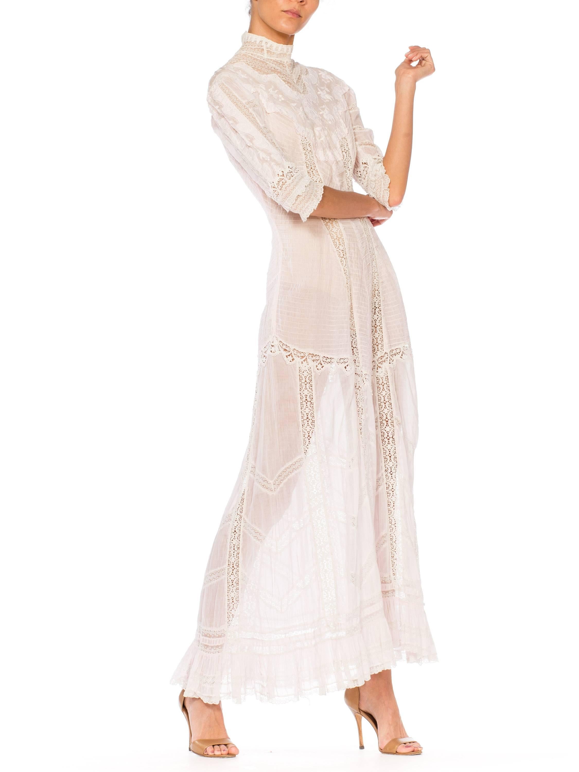 Belle Epoque Swan Neck Princess Line Victorian Organic Cotton and Lace Tea Dress 9