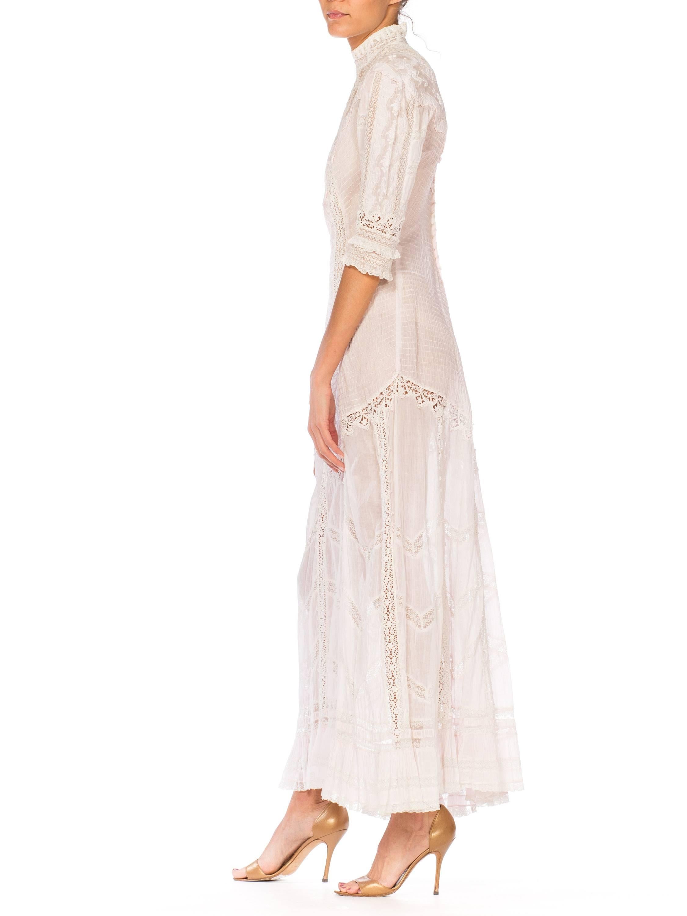 Belle Epoque Swan Neck Princess Line Victorian Organic Cotton and Lace Tea Dress 12