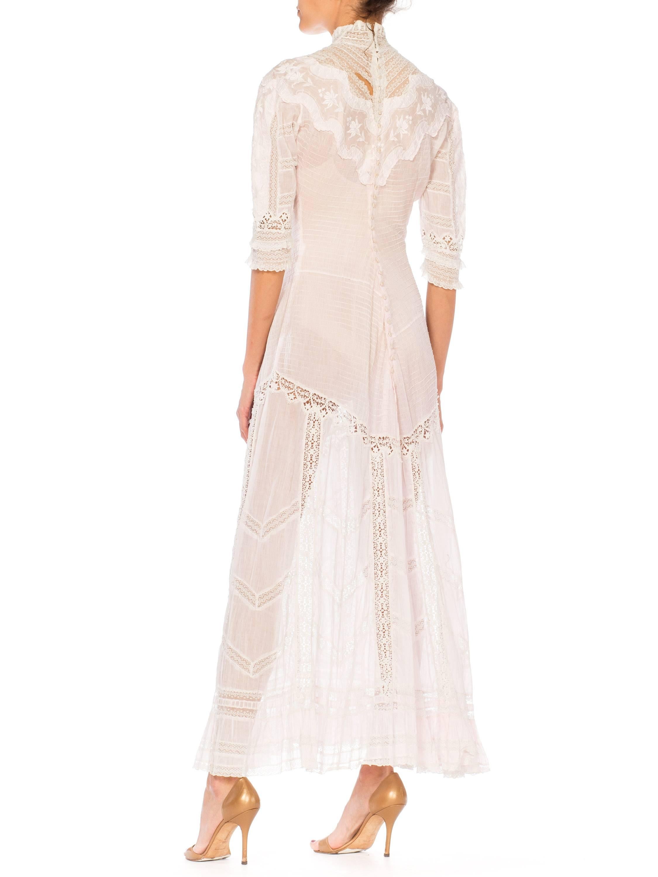 Belle Epoque Swan Neck Princess Line Victorian Organic Cotton and Lace Tea Dress 13