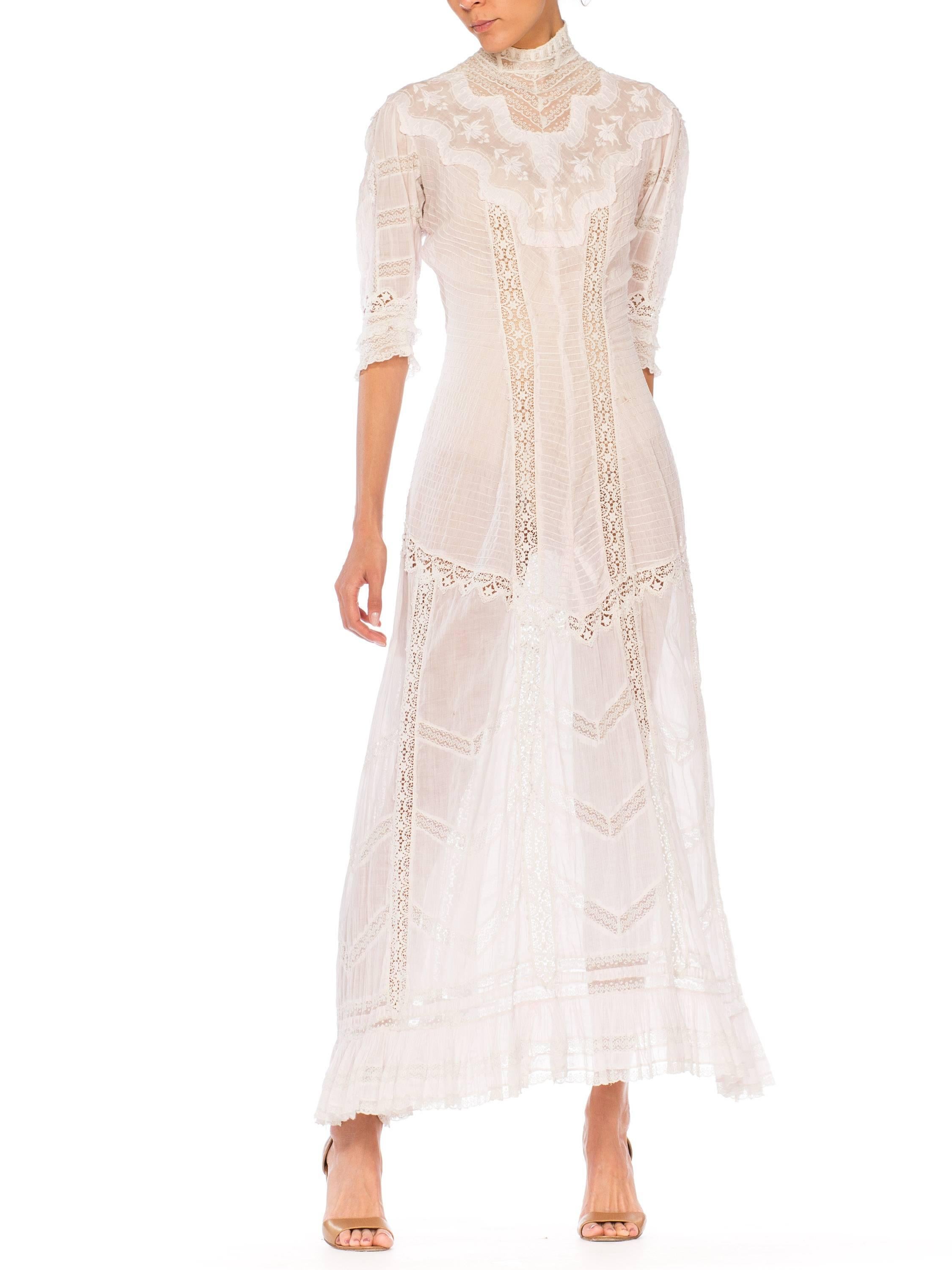 Belle Epoque Swan Neck Princess Line Victorian Organic Cotton and Lace Tea Dress 11