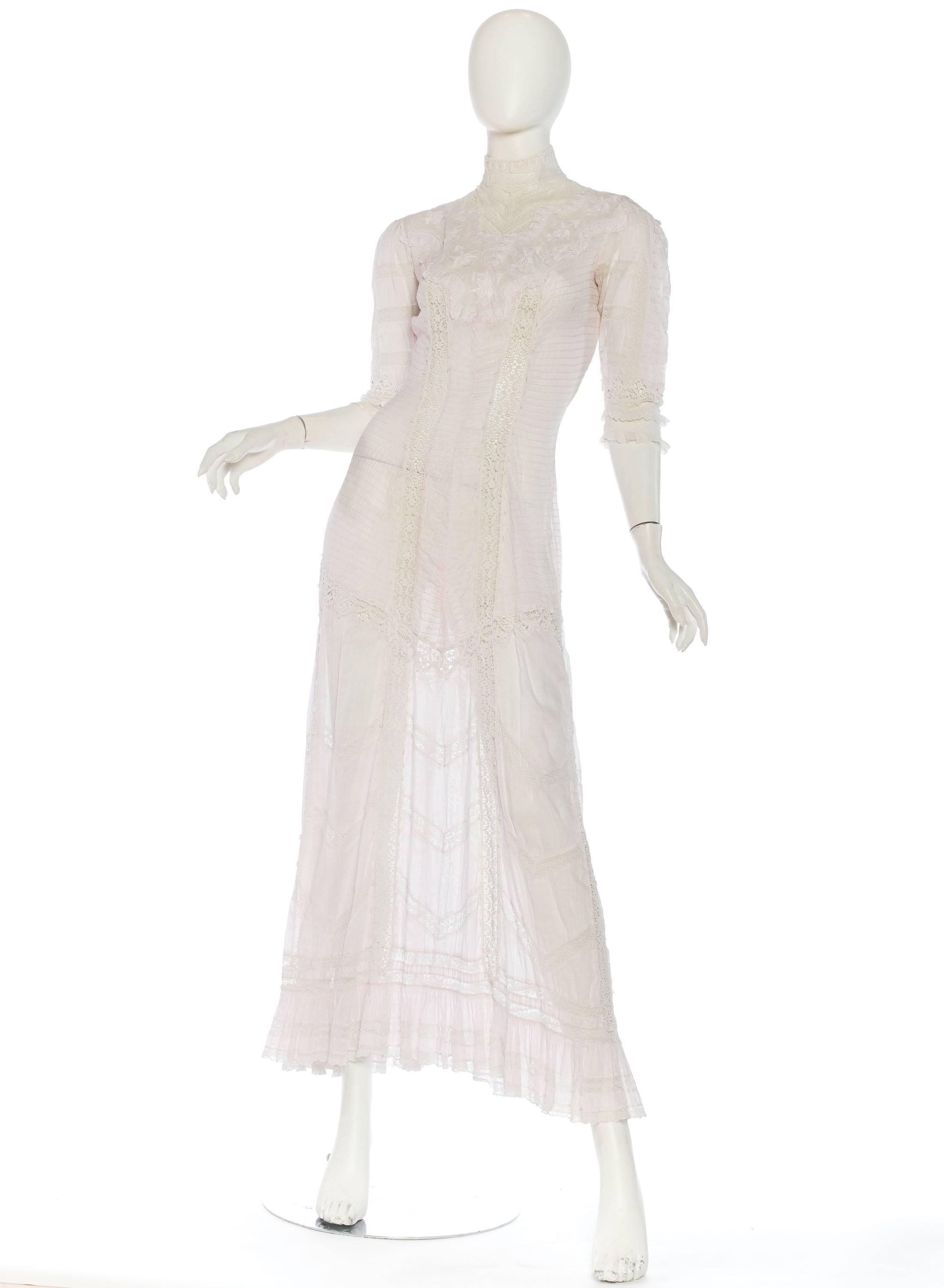 Women's Belle Epoque Swan Neck Princess Line Victorian Organic Cotton and Lace Tea Dress