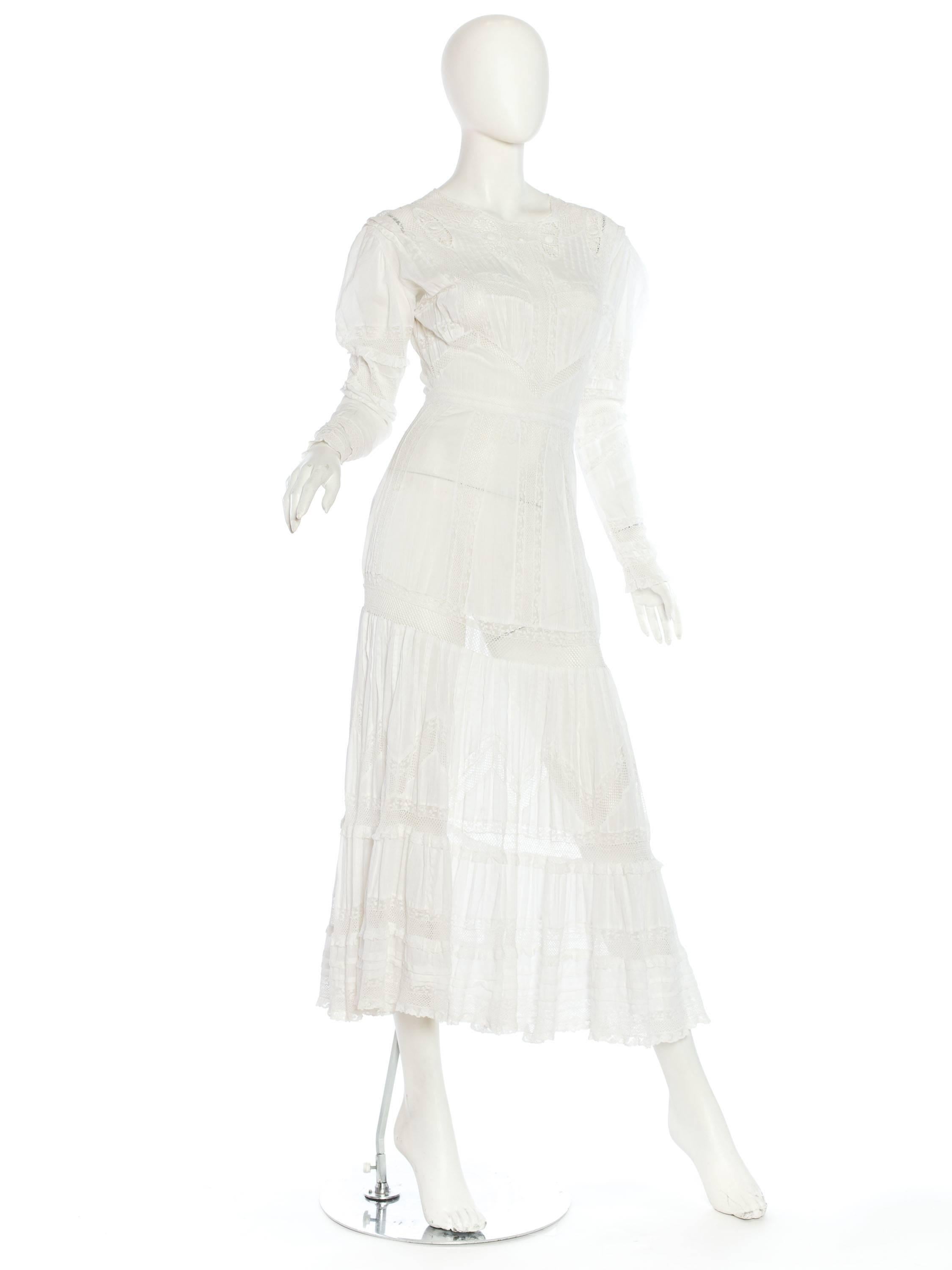 Edwardian Lace Dress With Rose Crochet and Strips of Lace 11