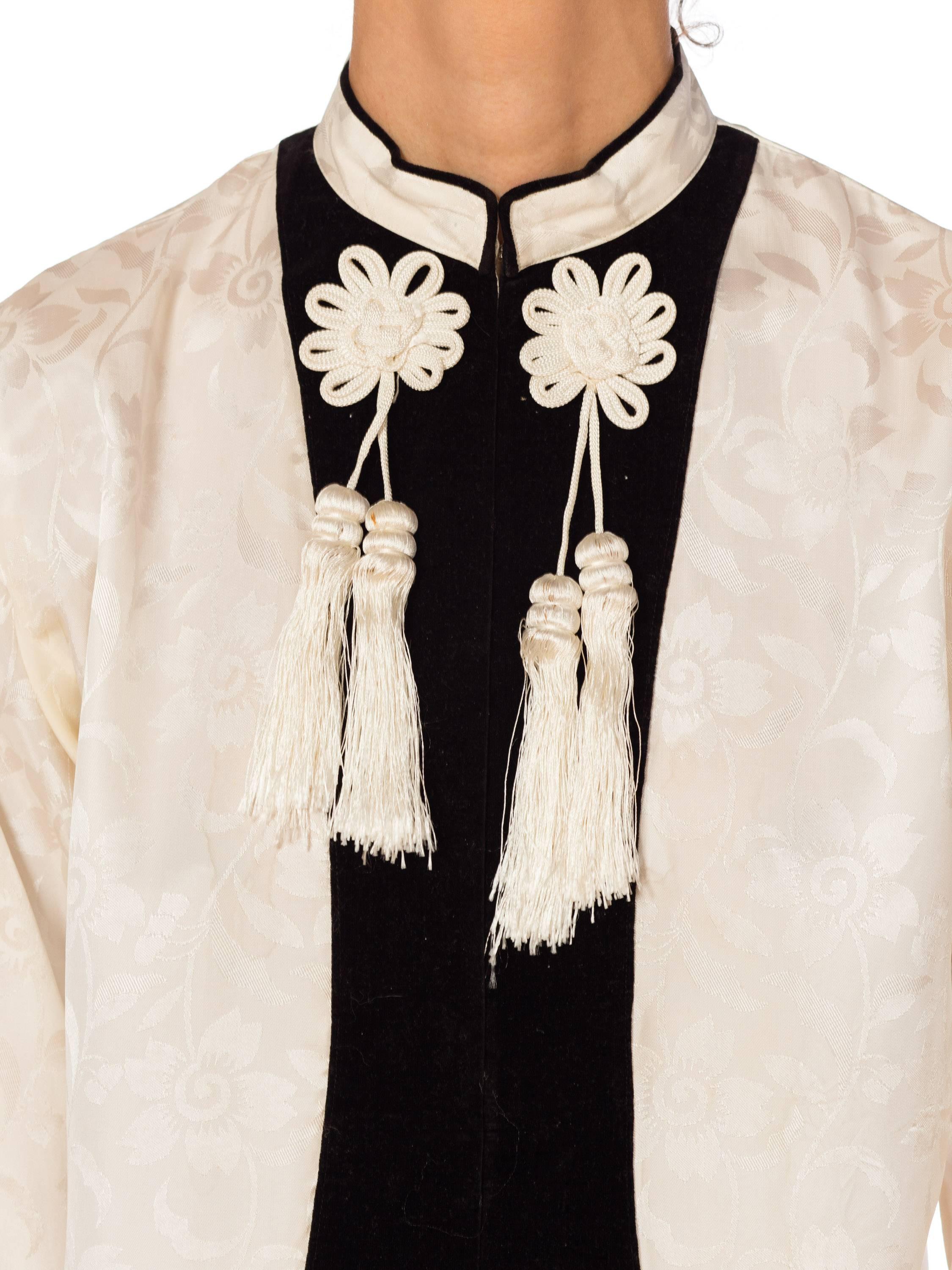1940s Embroidered Satin and Velvet Chinese Jacket with Tassels 8
