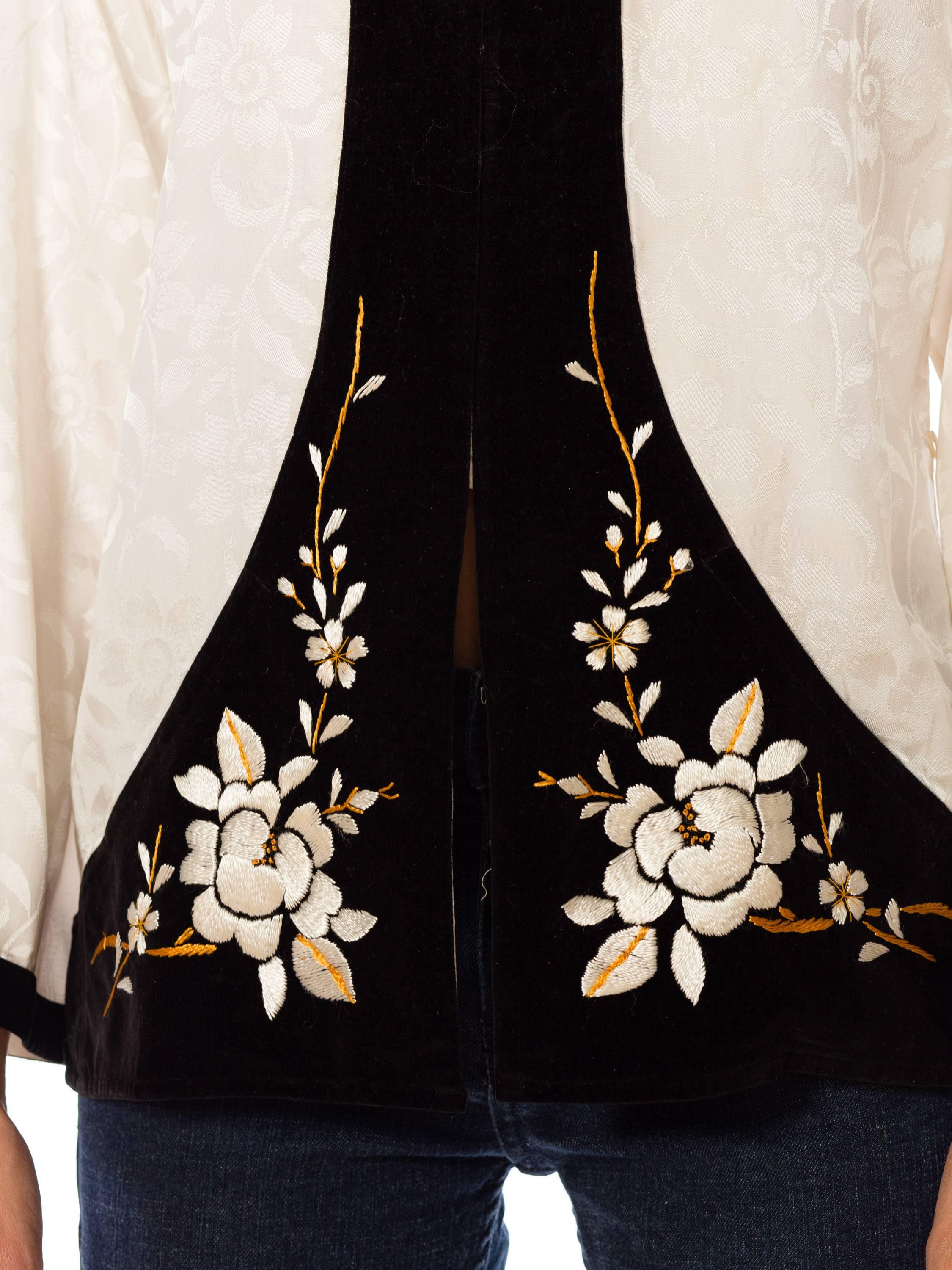 1940s Embroidered Satin and Velvet Chinese Jacket with Tassels 9