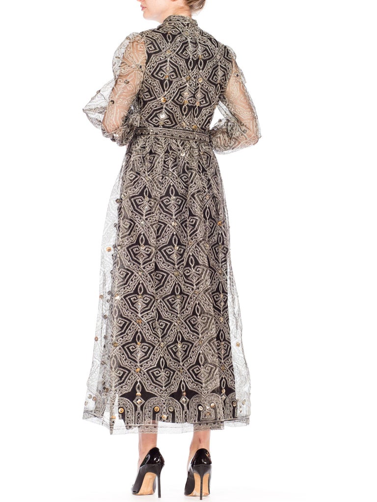 Mollie Parnis Metallic Lurex Embroidered Net with Studded Sequins ...