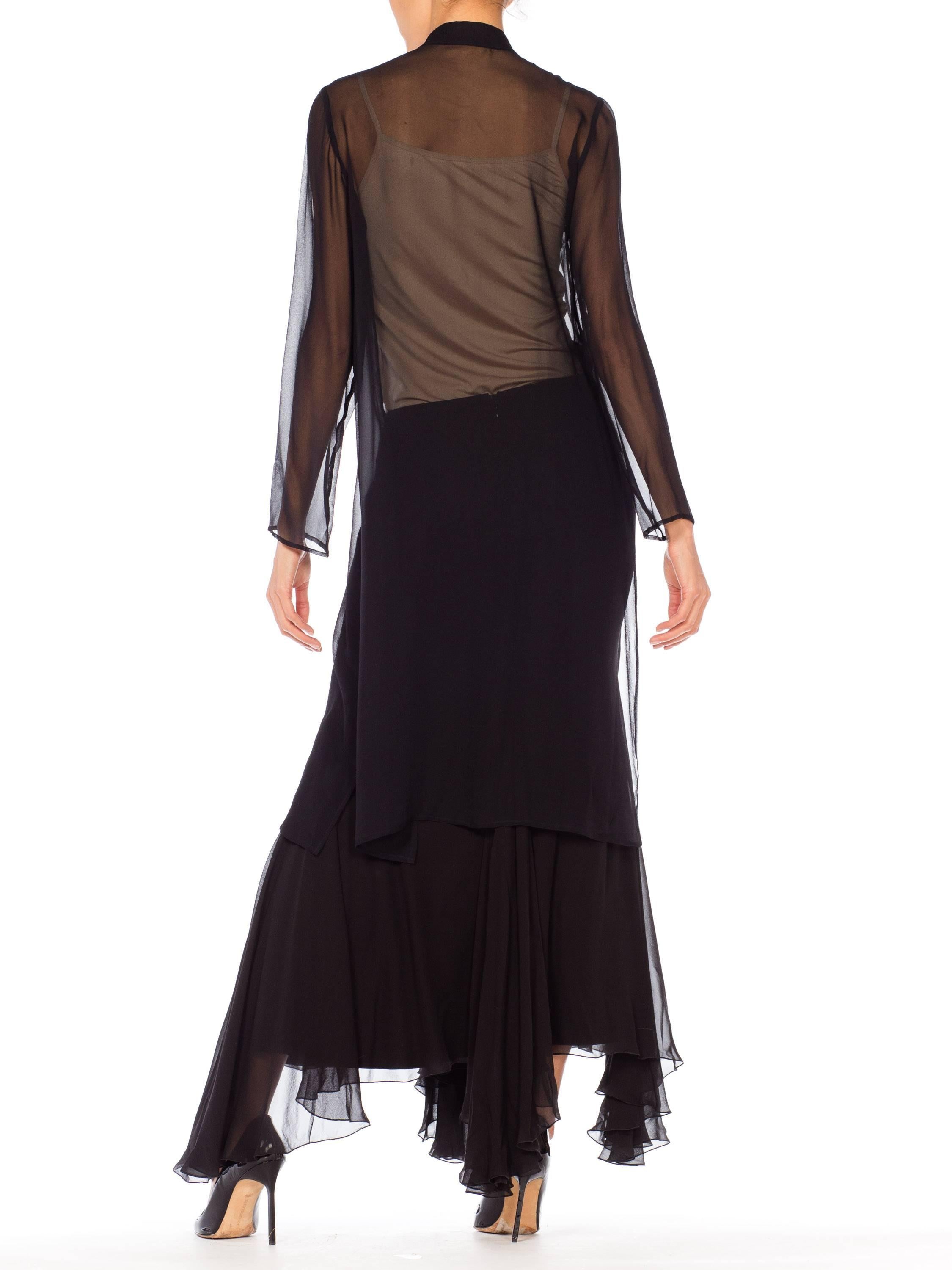 1990S GIORGIO ARMANI Black Silk Chiffon Sheer Mandarin Tunic And Pants Ensemble 11