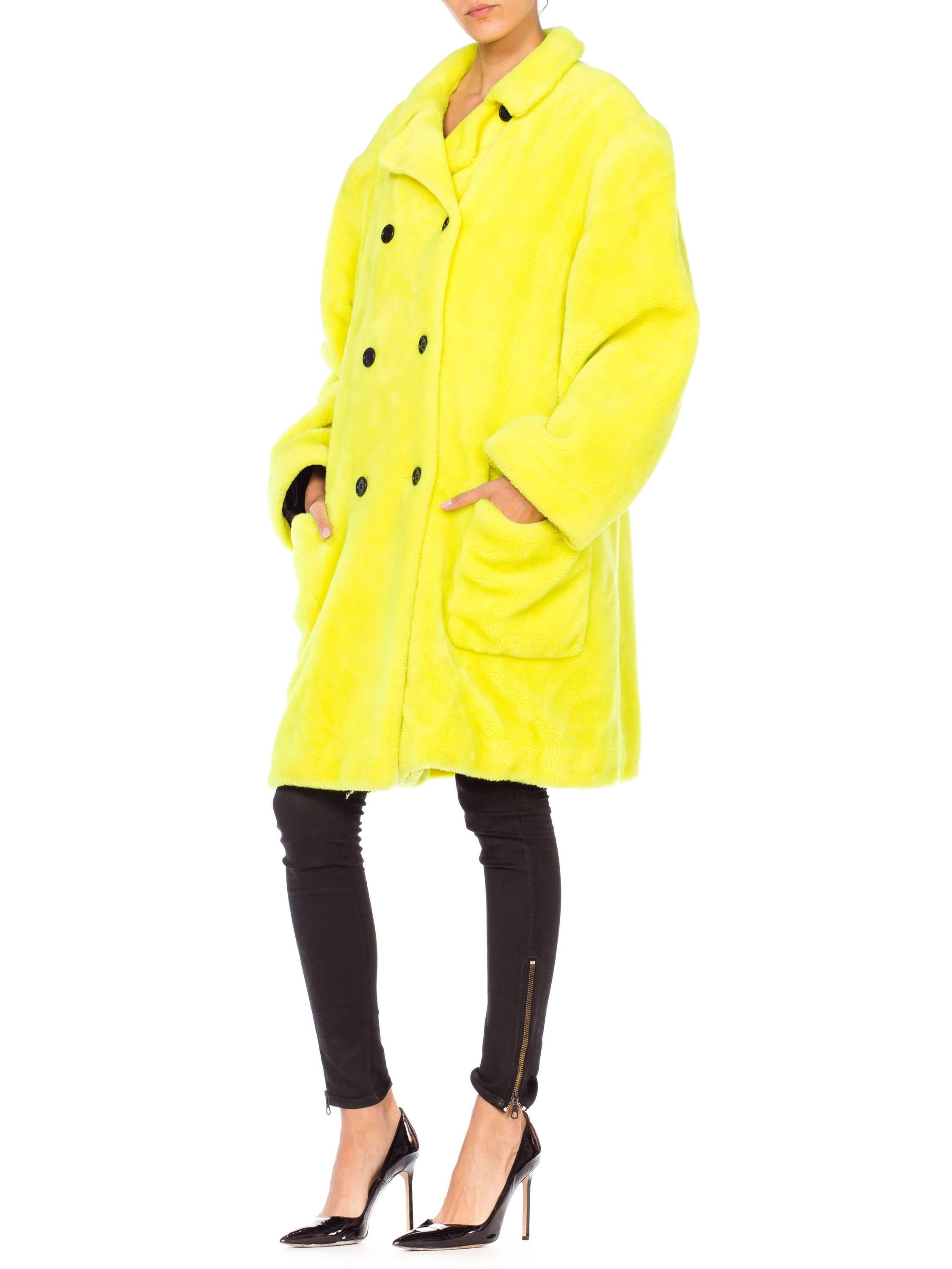 Stephen Sprouse Oversized Highlighter Yellow Faux Fur Coat, 1980s  1