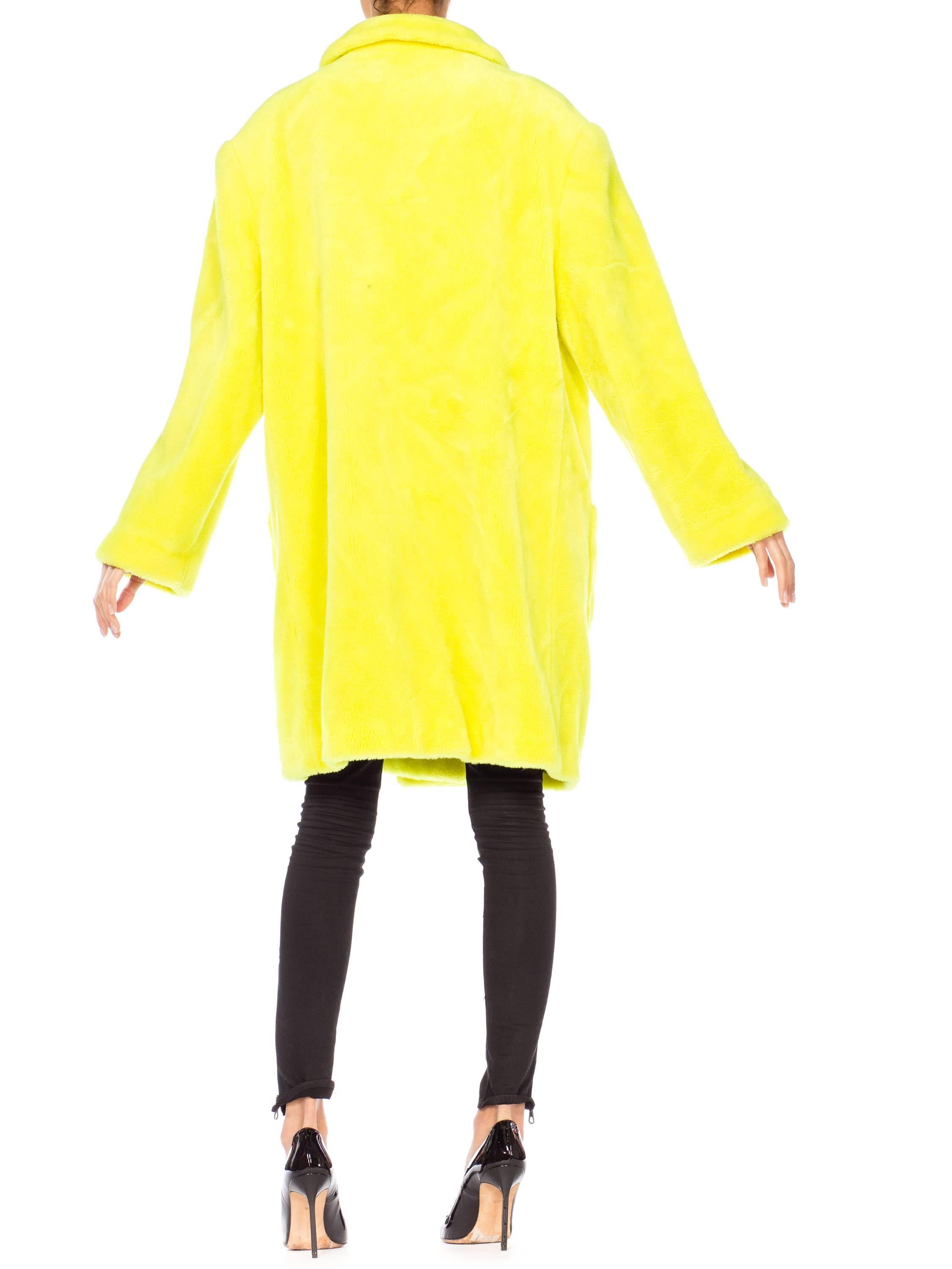 Stephen Sprouse Oversized Highlighter Yellow Faux Fur Coat, 1980s  5