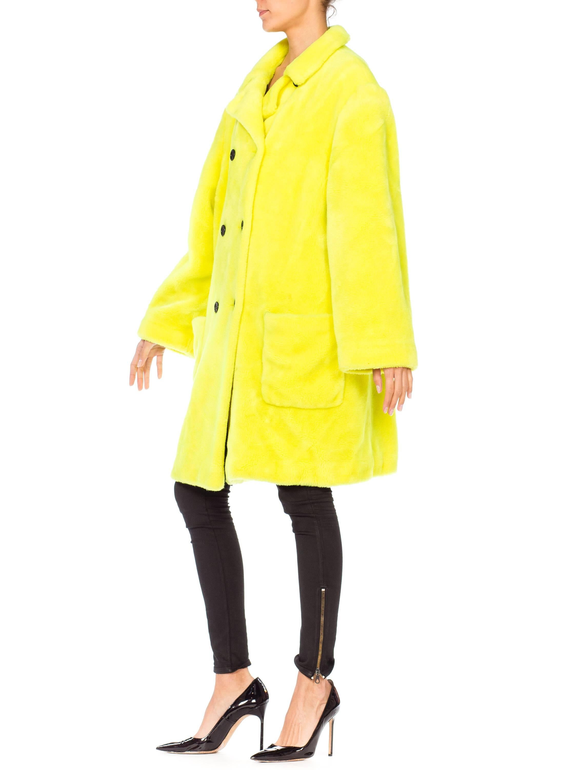 Stephen Sprouse Oversized Highlighter Yellow Faux Fur Coat, 1980s  2