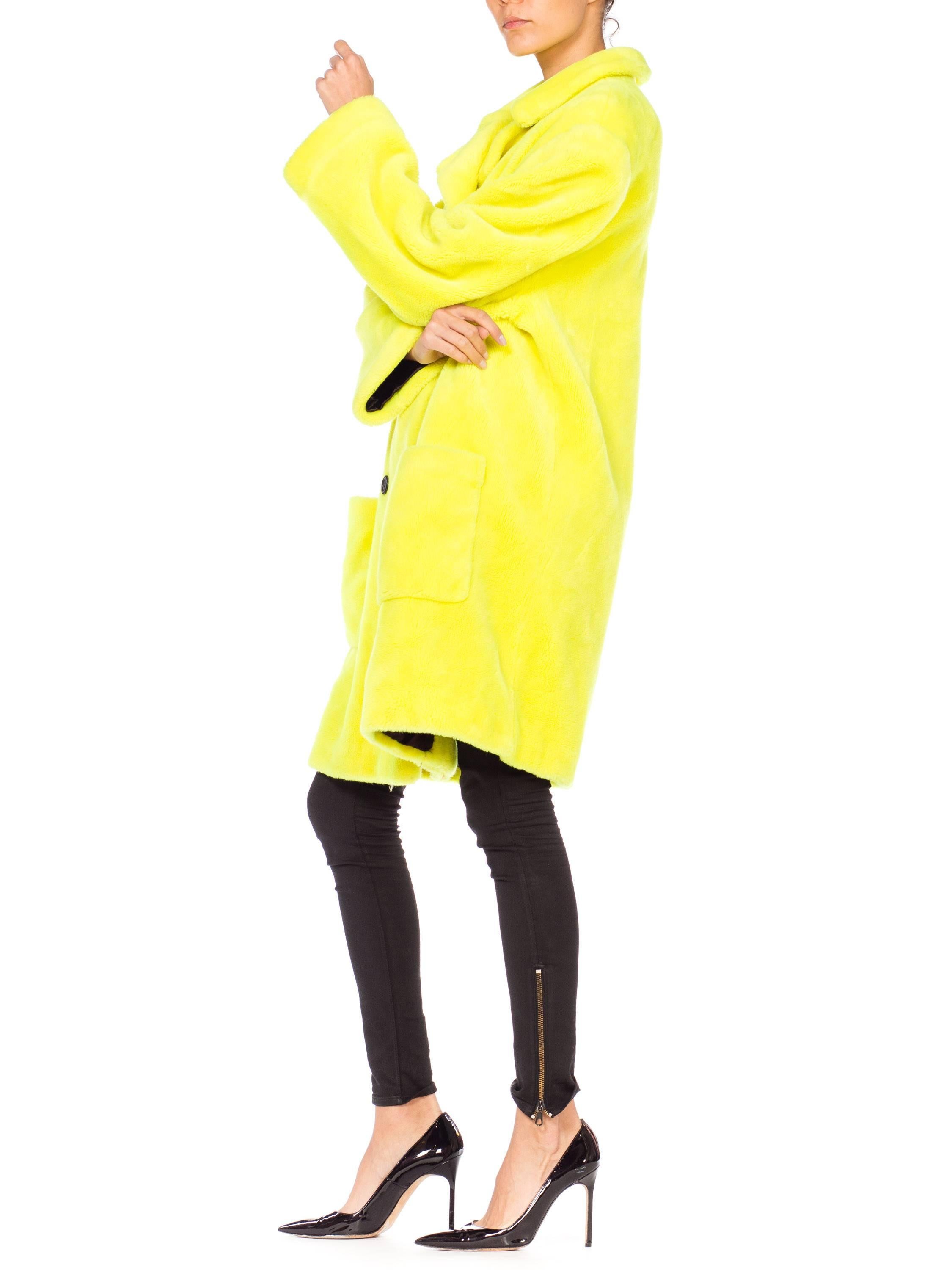 Stephen Sprouse Oversized Highlighter Yellow Faux Fur Coat, 1980s  3