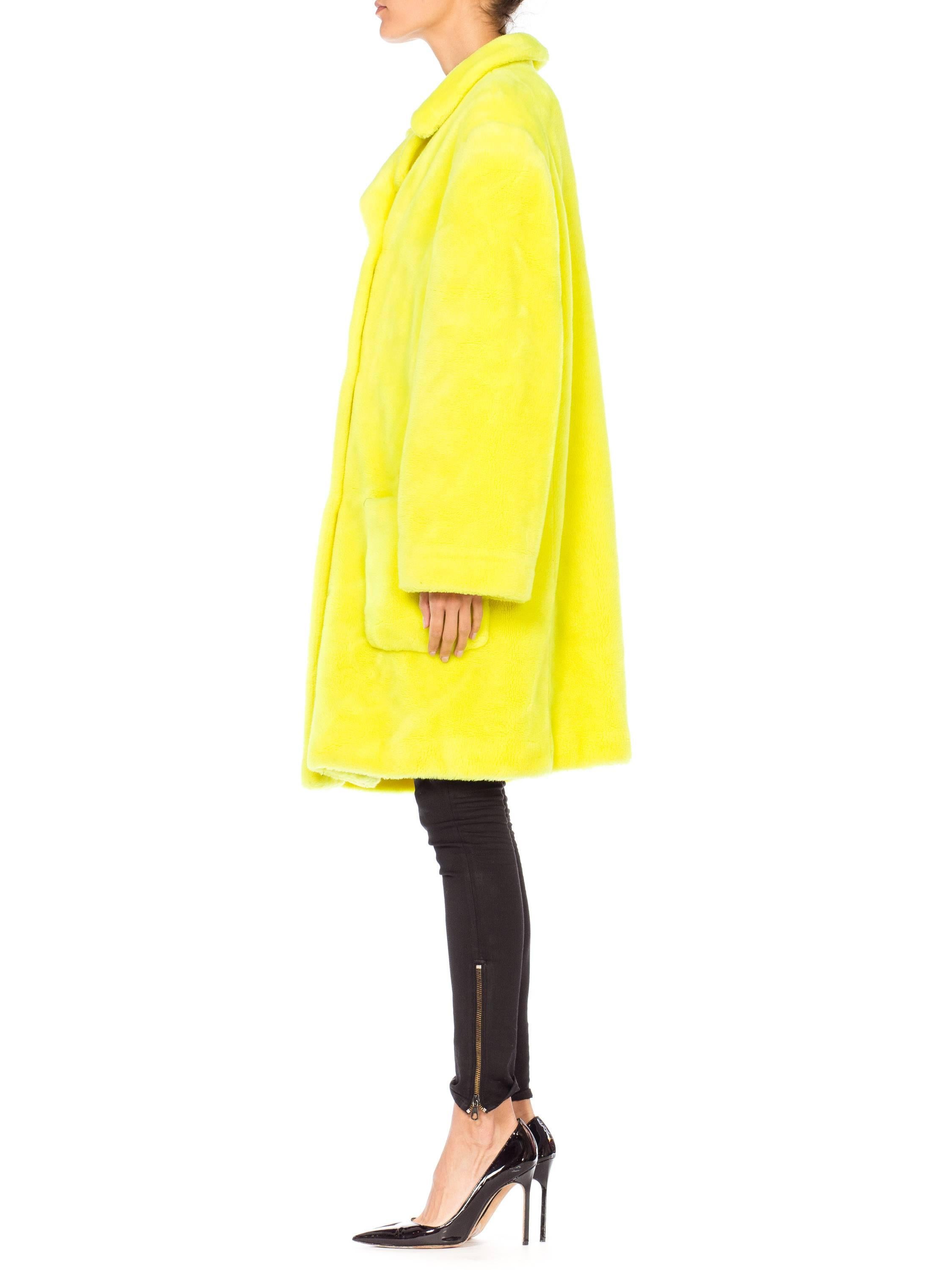 Stephen Sprouse Oversized Highlighter Yellow Faux Fur Coat, 1980s  4