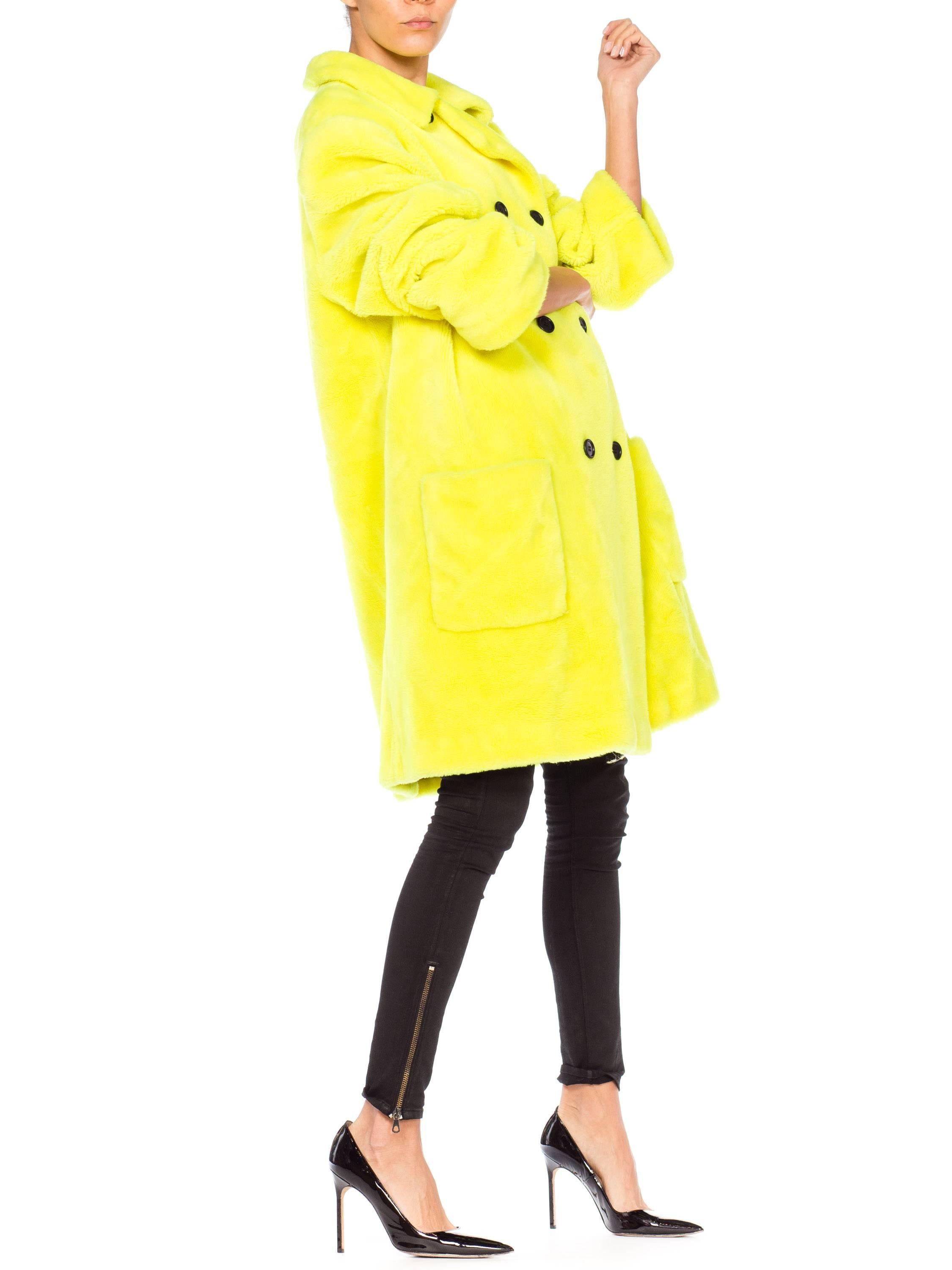 Stephen Sprouse Oversized Highlighter Yellow Faux Fur Coat, 1980s  6
