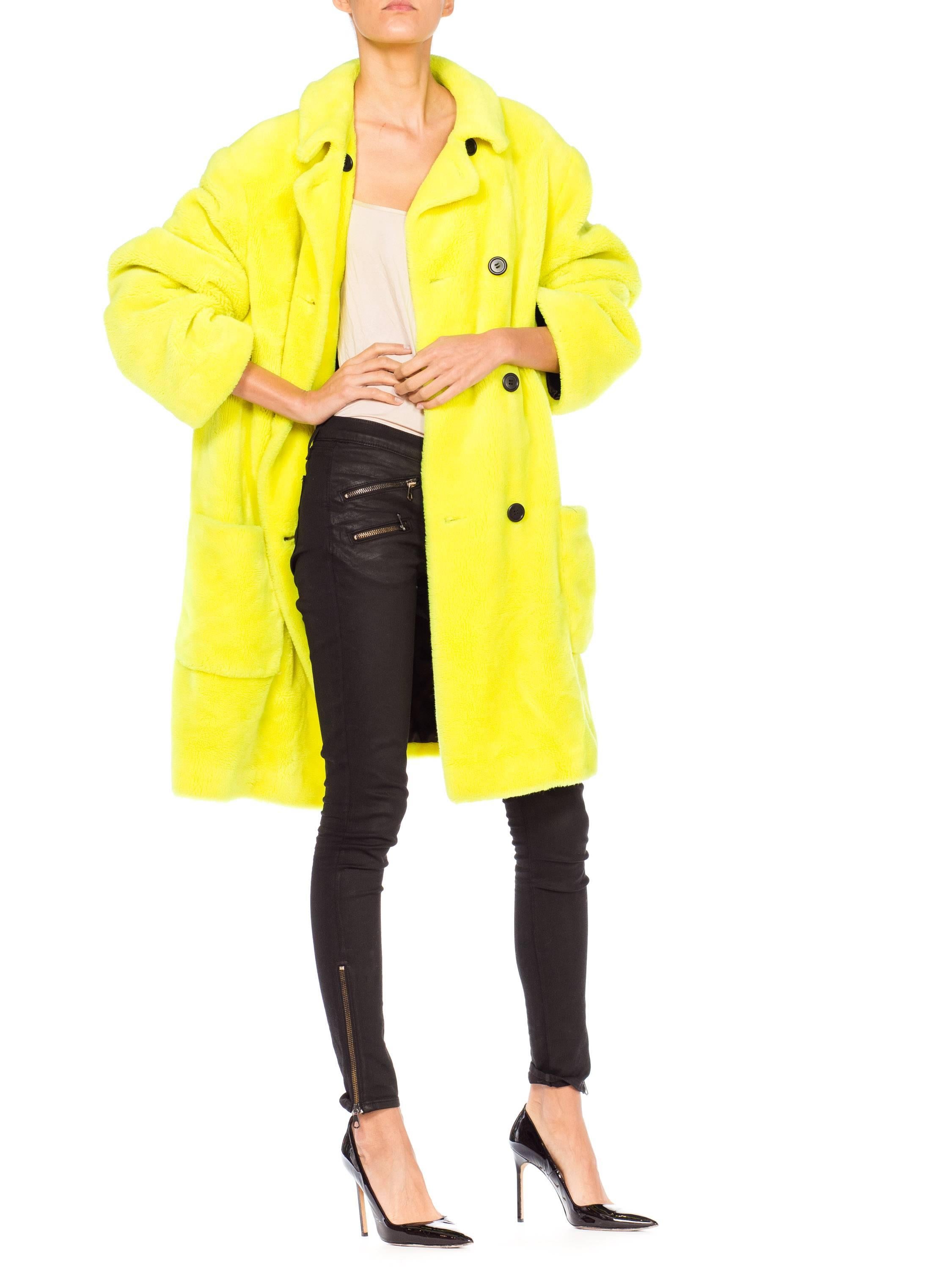 Stephen Sprouse Oversized Highlighter Yellow Faux Fur Coat, 1980s  7