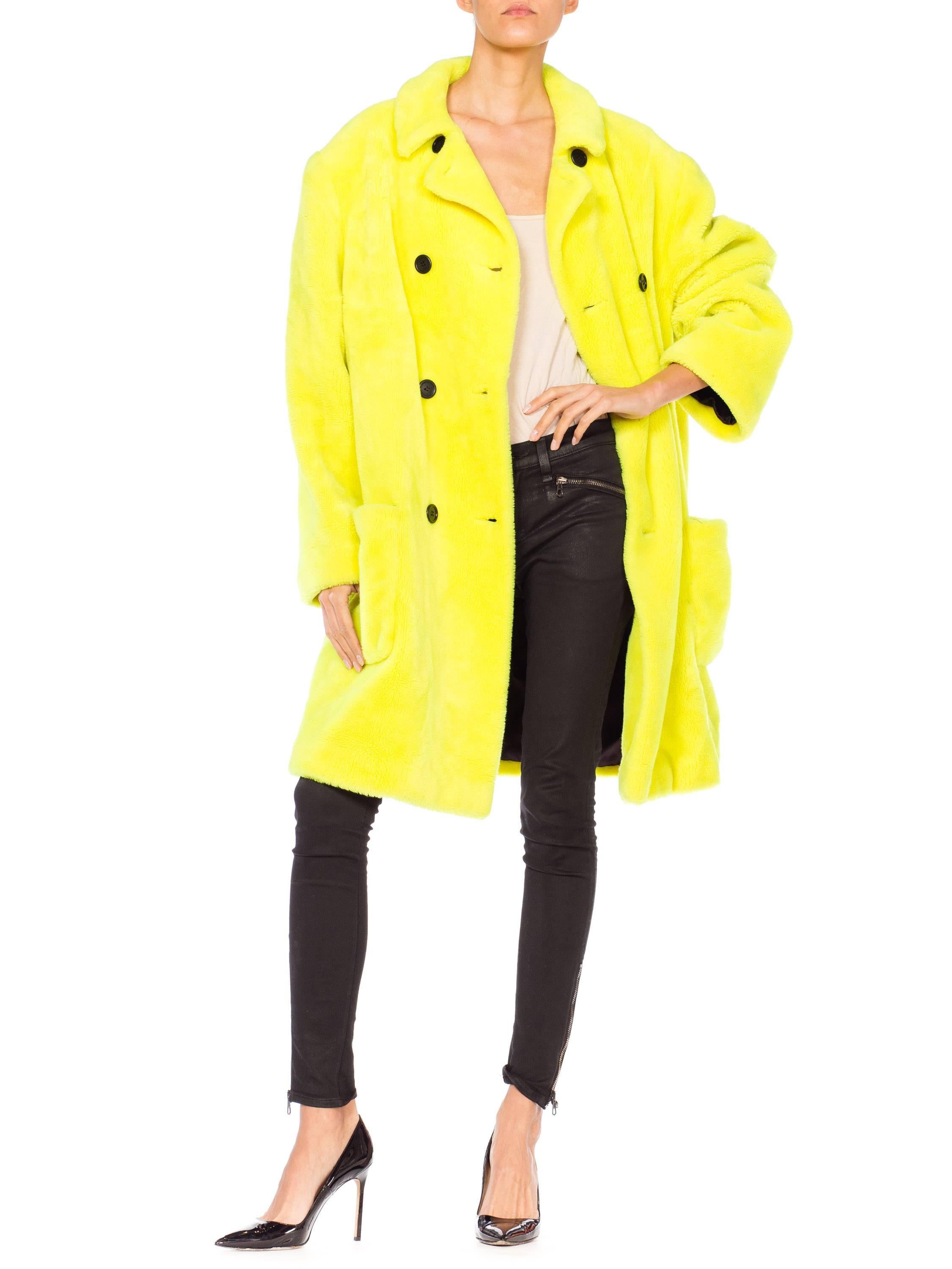 Stephen Sprouse Oversized Highlighter Yellow Faux Fur Coat, 1980s  8