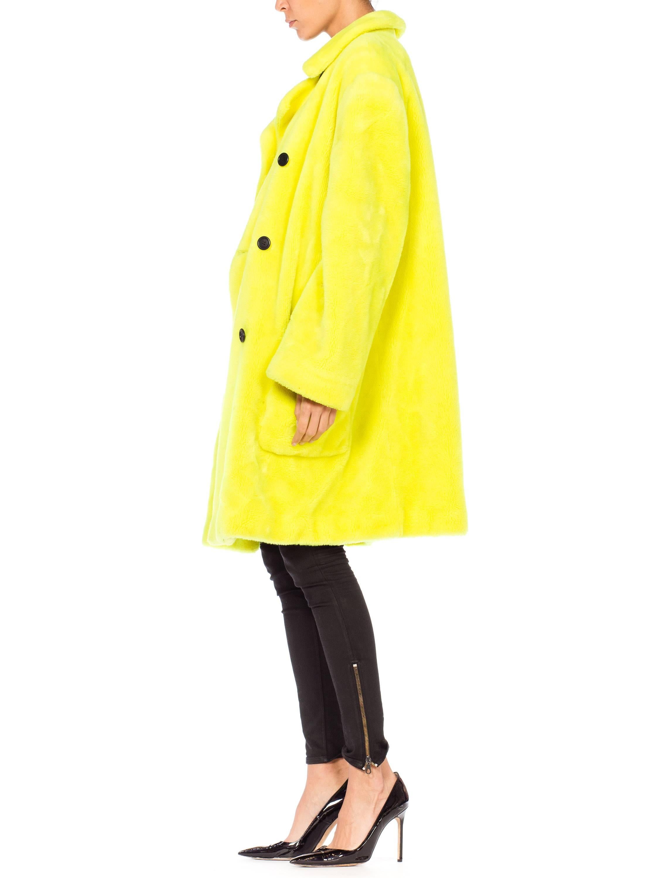 Stephen Sprouse Oversized Highlighter Yellow Faux Fur Coat, 1980s  9