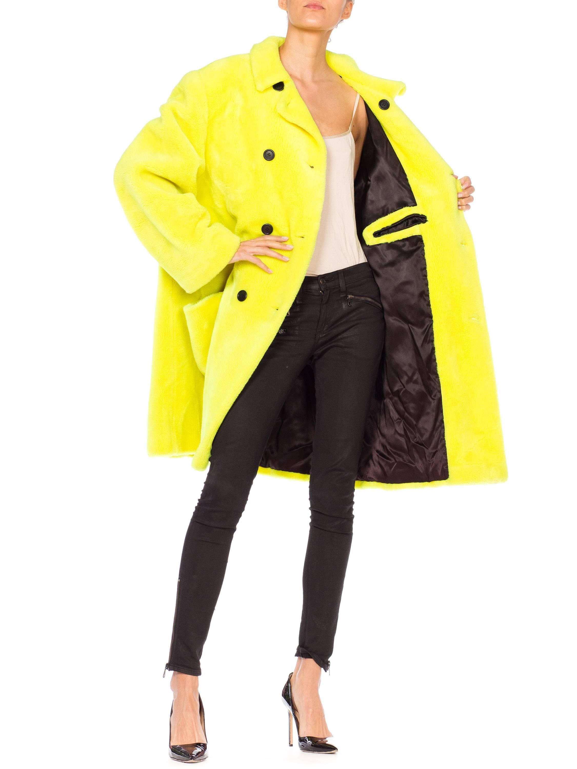 Stephen Sprouse Oversized Highlighter Yellow Faux Fur Coat, 1980s  10